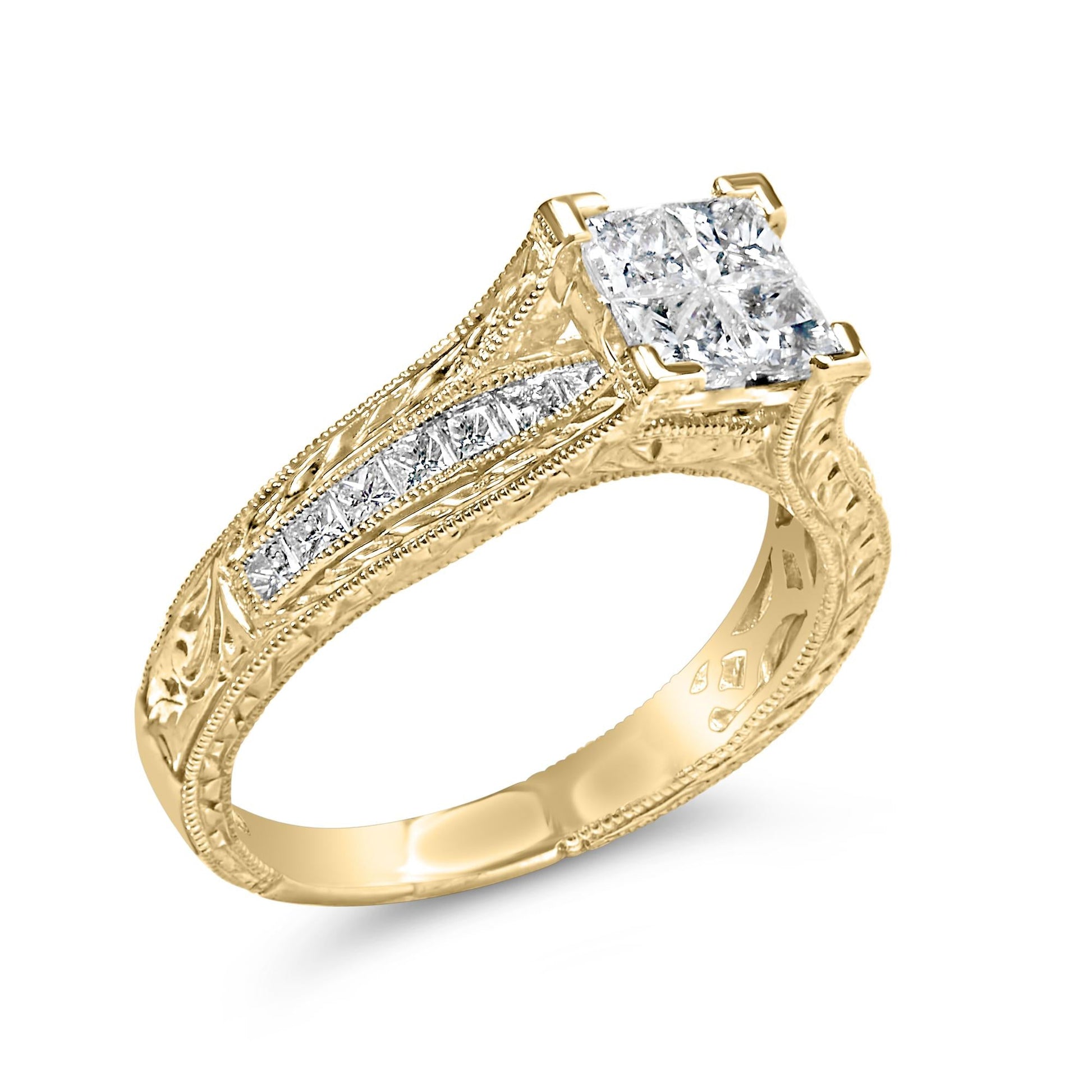 14K Yellow Gold 1.0 Cttw Princess Composite Diamond Engagement Ring (G-H Color, VS1-VS2 Clarity) - Size 7-3