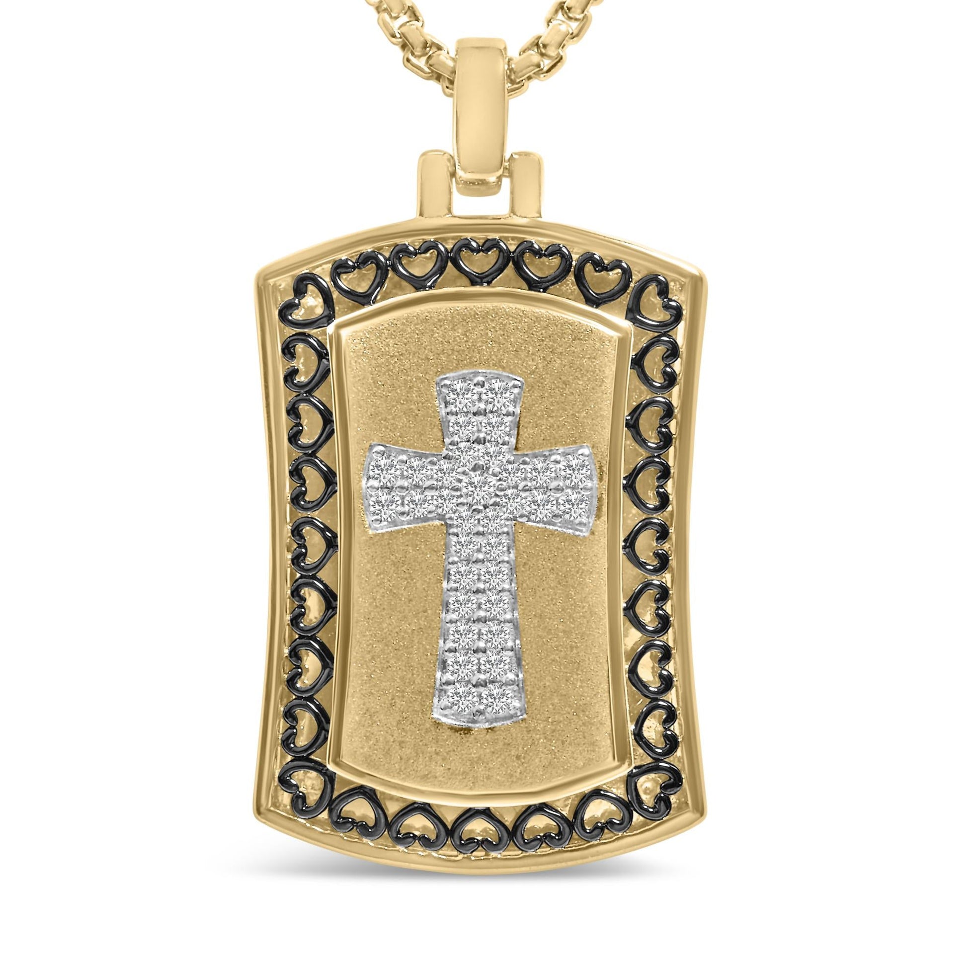 14K Yellow Gold Plated Sterling Silver 1/4 Cttw Diamond Cross Dog Tag Pendant Necklace-1