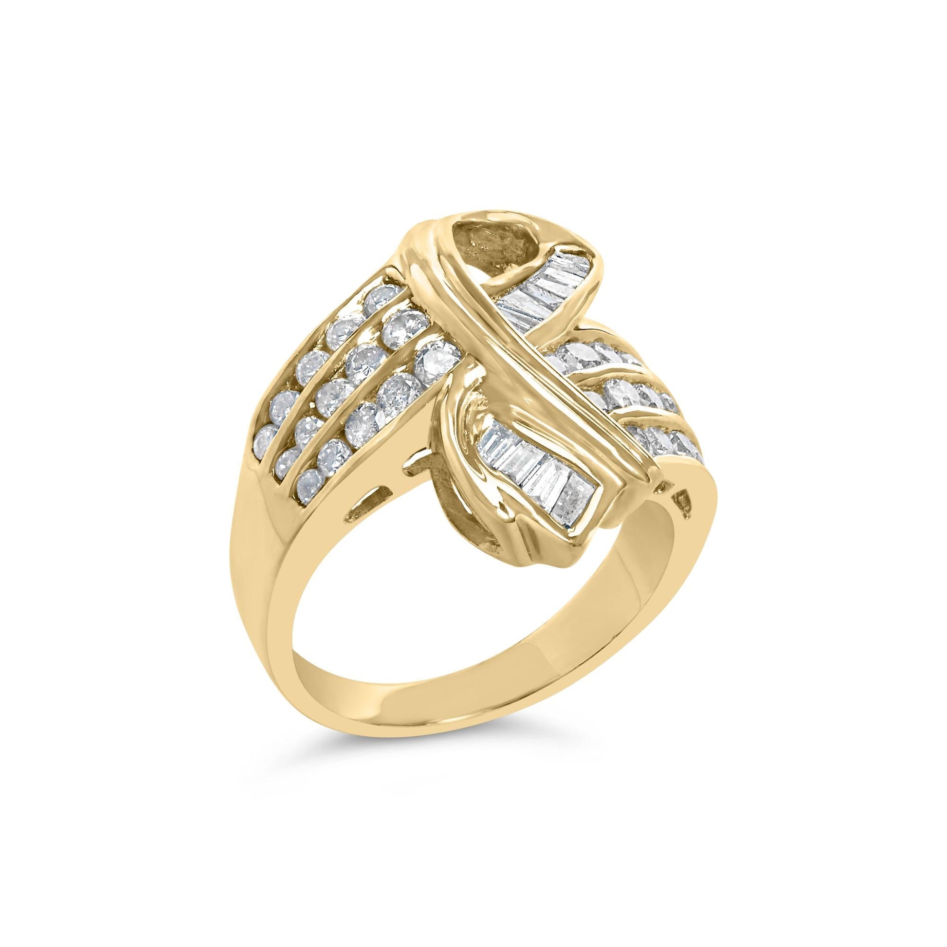 14K Yellow Gold 1 1/3 Cttw Channel Set Diamond Bypass Cocktail Ring (J-K Color, I1-I2 Clarity) - Ring Size 7-3