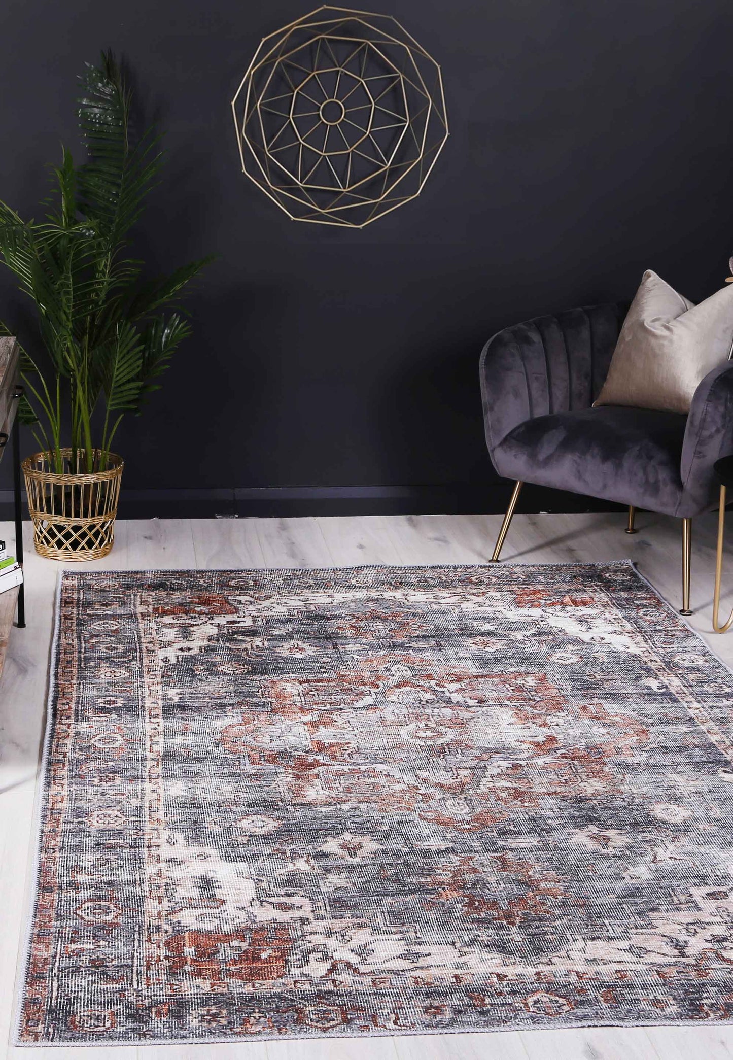 Distressed Vintage Cezanne Area in Grey Rug-4