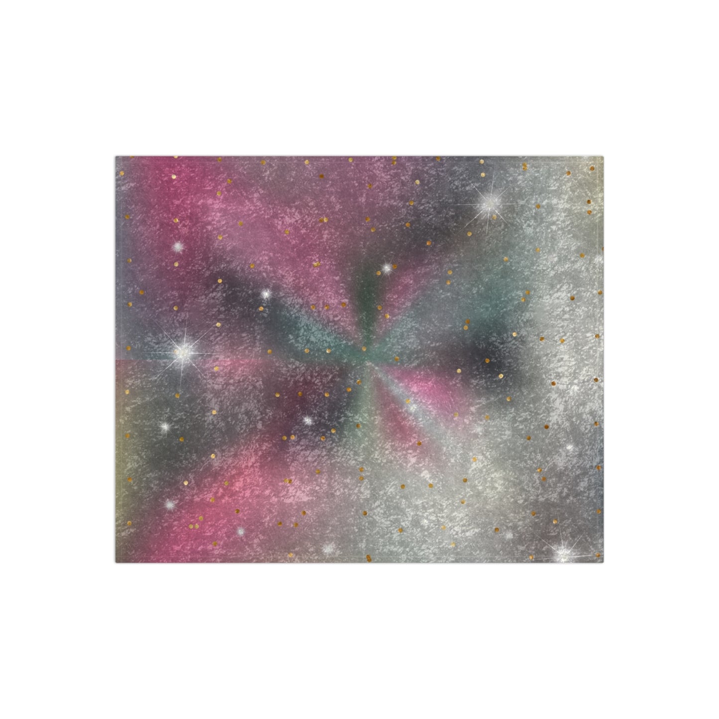 Crushed Velvet Blanket - Galaxy Starburst Plush Throw (Pink, Teal & Silver)