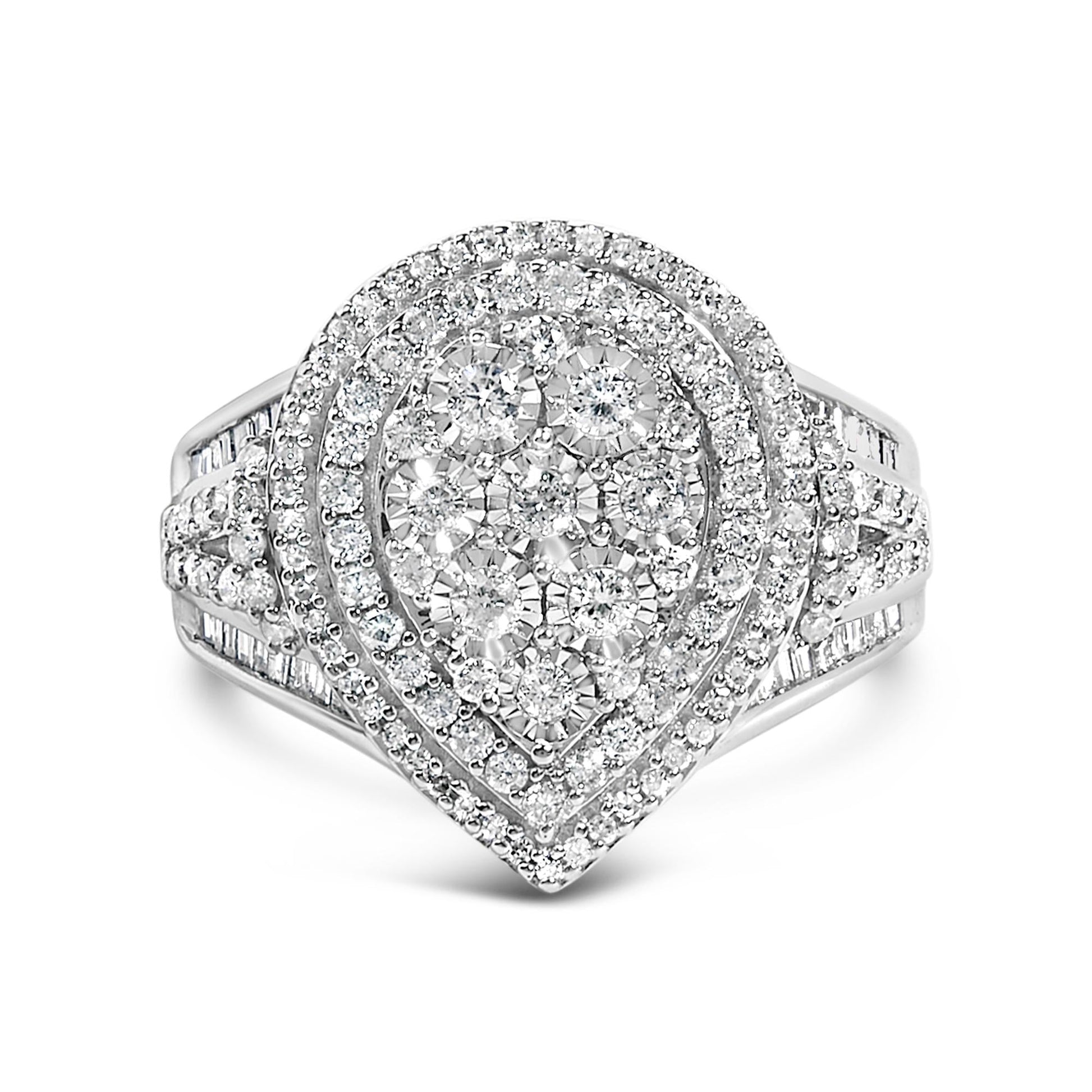 Sterling Silver 1 Cttw Diamond Pear-Shaped Triple Halo Cluster Ring-0