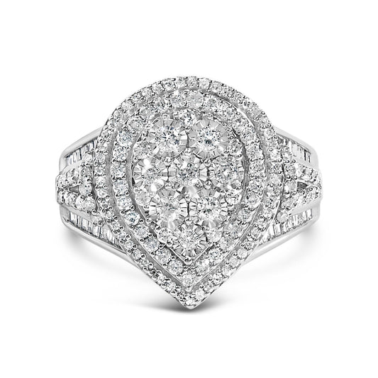 Sterling Silver 1 Cttw Diamond Pear-Shaped Triple Halo Cluster Ring-0