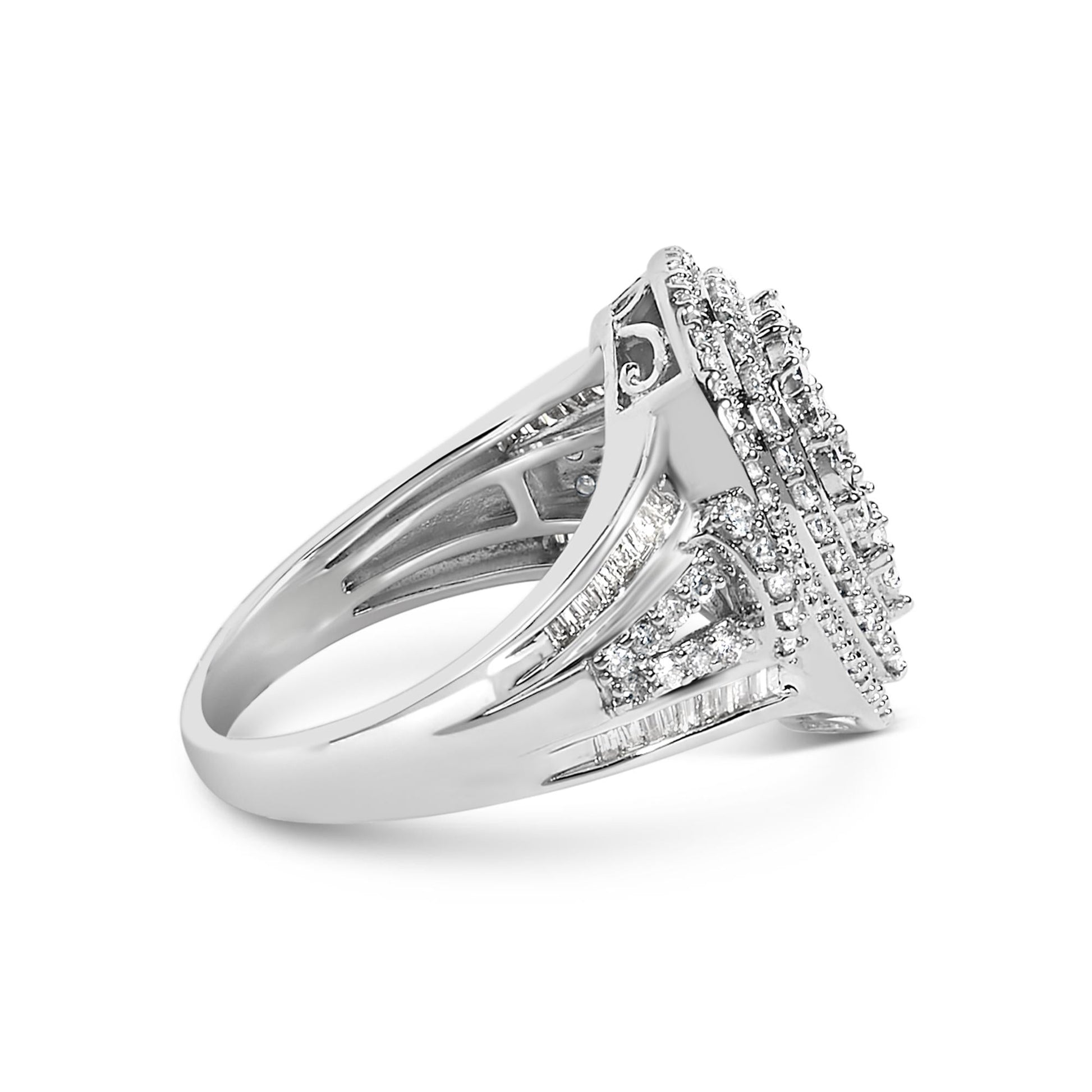Sterling Silver 1 Cttw Diamond Pear-Shaped Triple Halo Cluster Ring-1