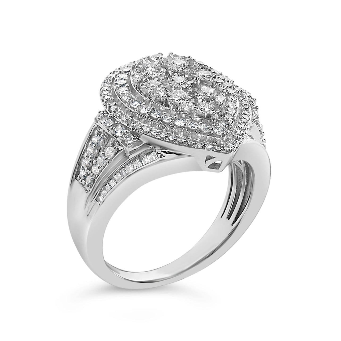 Sterling Silver 1 Cttw Diamond Pear-Shaped Triple Halo Cluster Ring-3