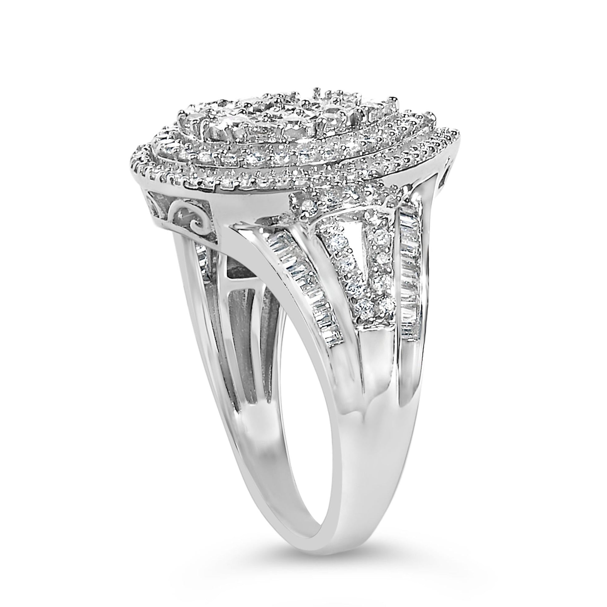 Sterling Silver 1 Cttw Diamond Pear-Shaped Triple Halo Cluster Ring-4