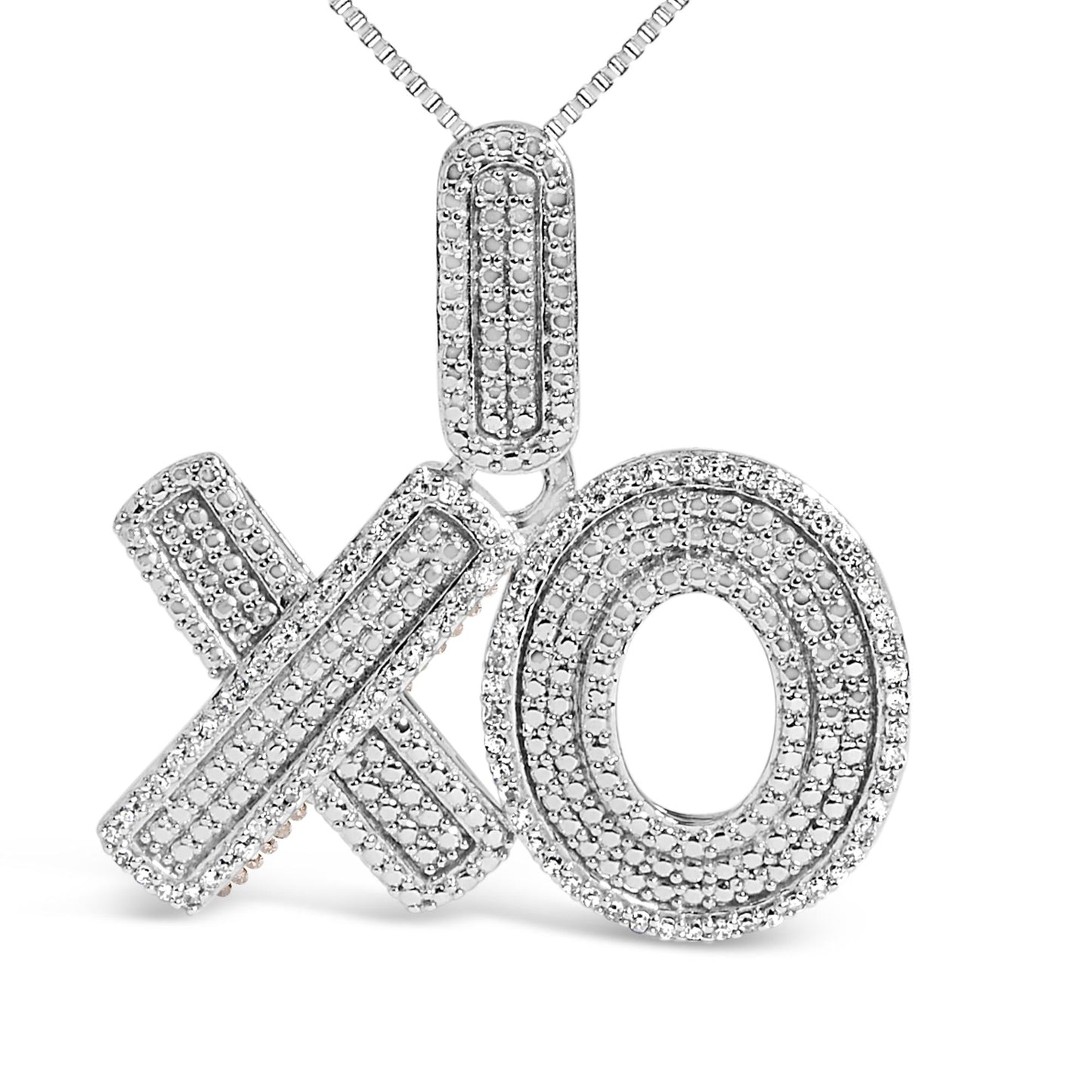Sterling Silver 1/4 Cttw Diamond Pavé XO Pendant Necklace-1