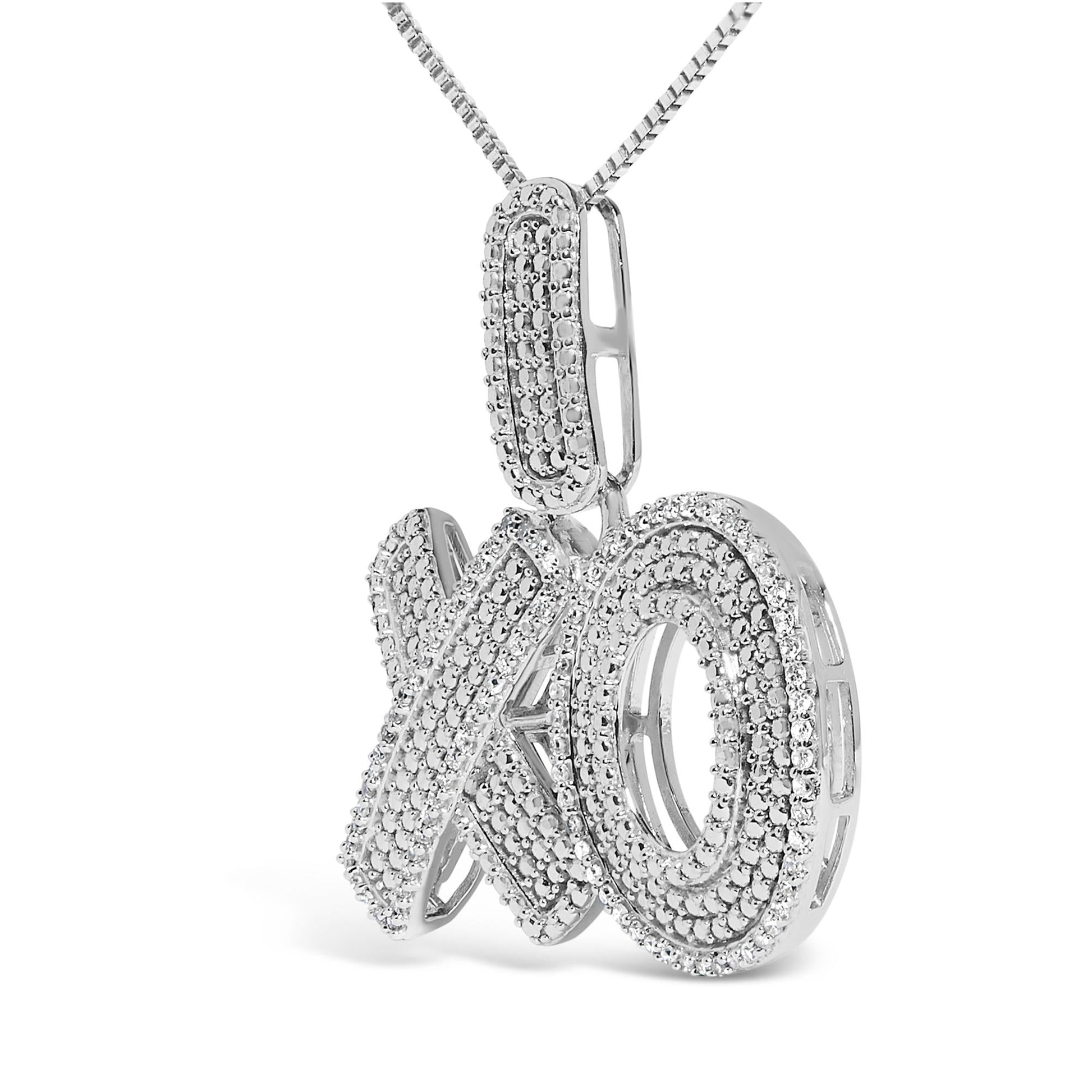 Sterling Silver 1/4 Cttw Diamond Pavé XO Pendant Necklace-3