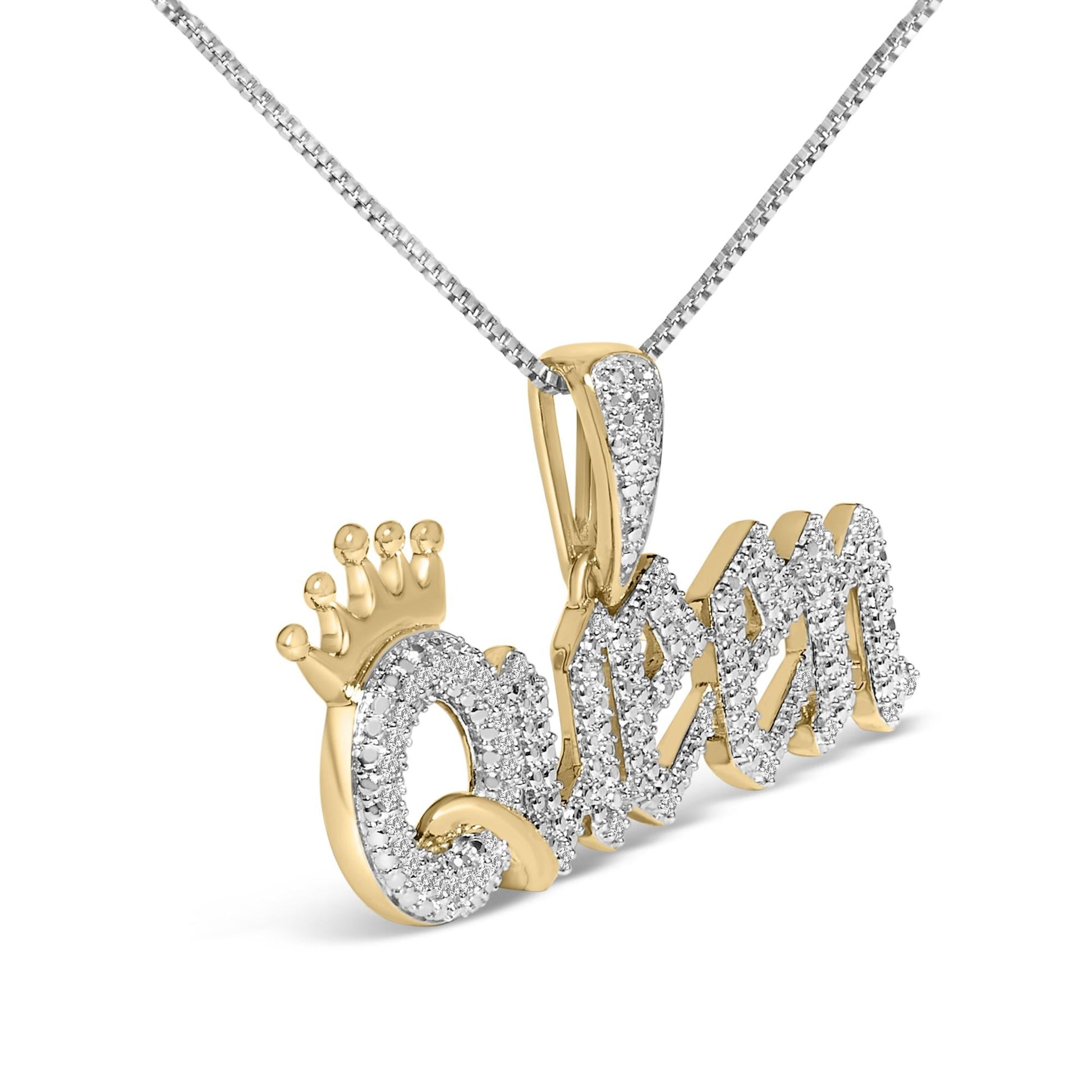 14K Yellow Gold Plated Sterling Silver 1/10 Cttw Diamond “Queen” Nameplate Pendant Necklace-3