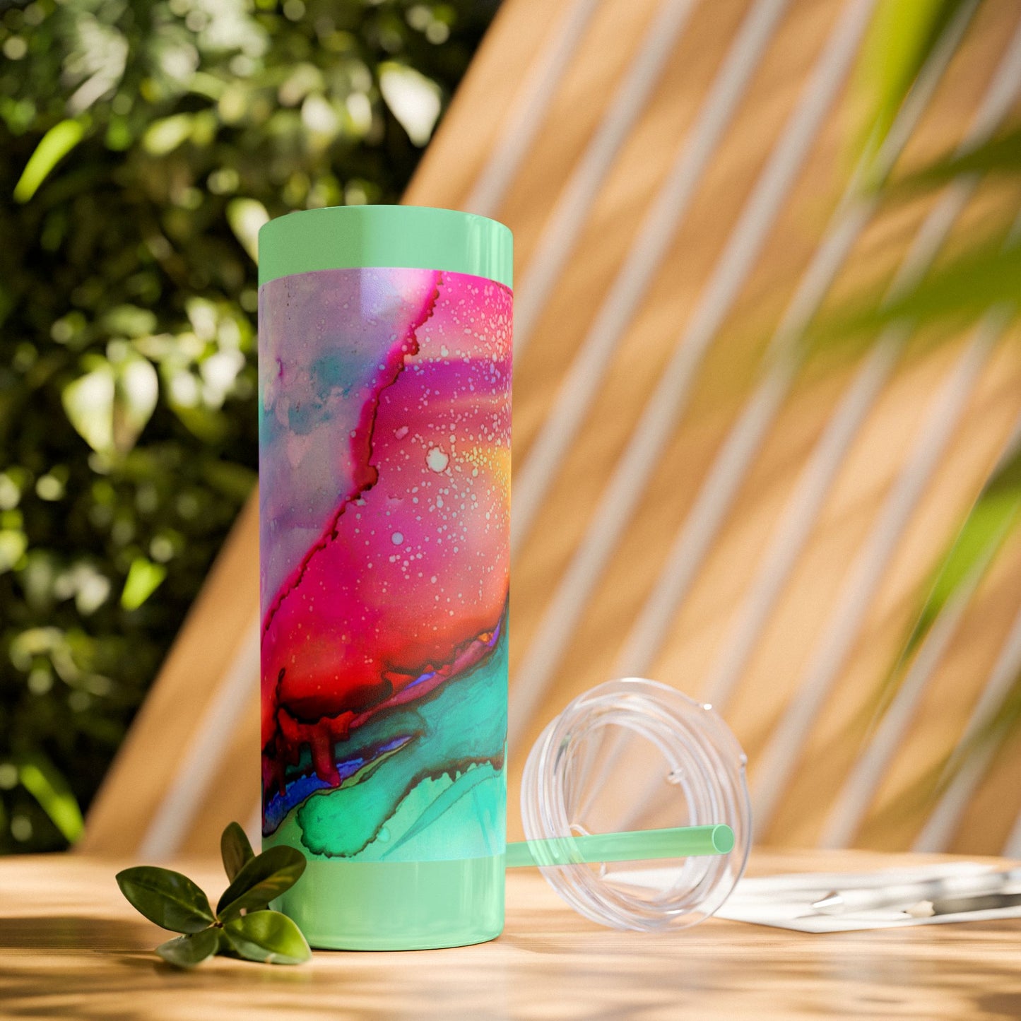 Beautiful Watercolor Splatter Skinny Tumbler with Straw - 20oz, Vibrant Colorful Drinkware for Every Occasion, Perfect Gift for Friends, Reusable Travel Mug, Water [...]