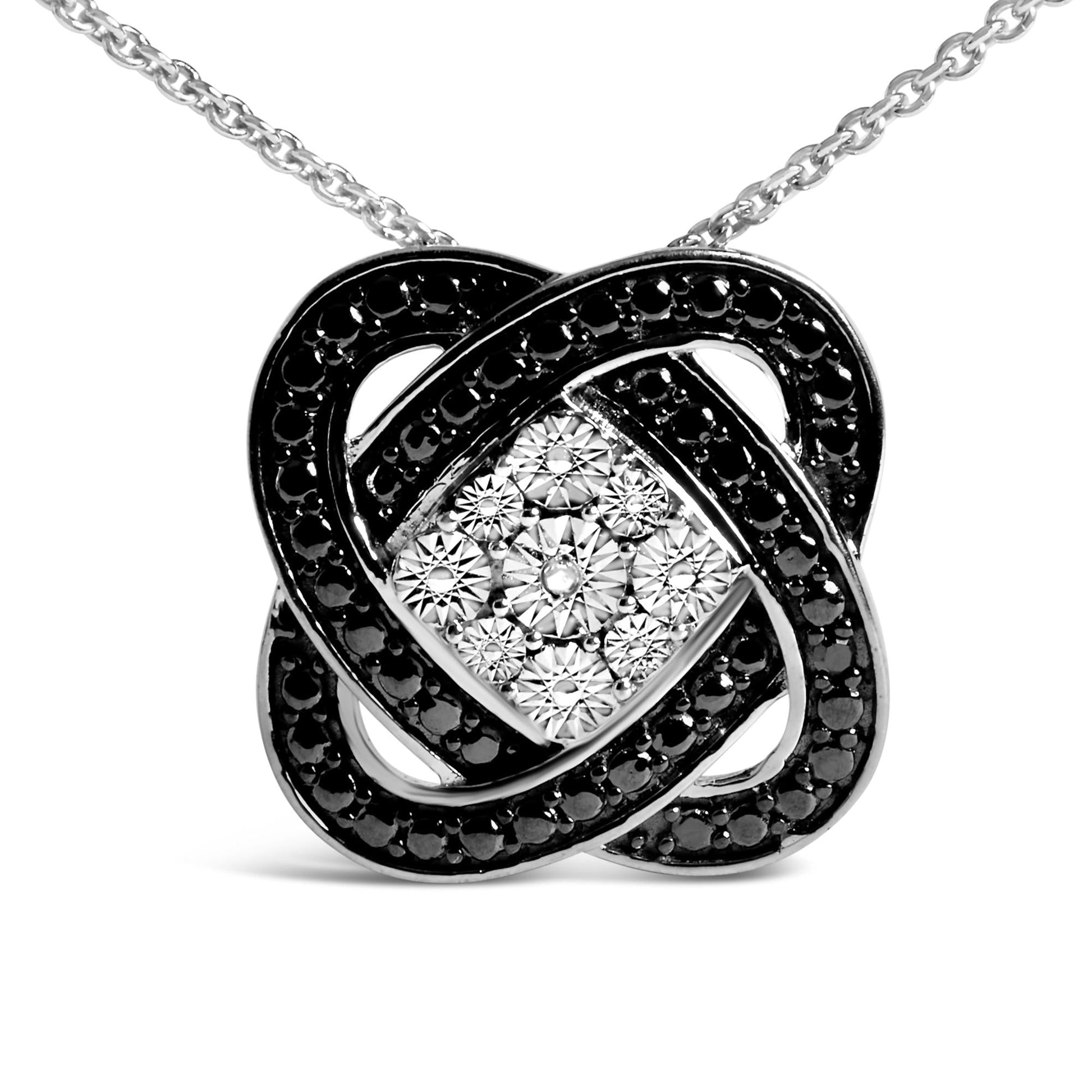 Black Rhodium Plated Sterling Silver Diamond Accent Geometric Knot Pendant Necklace-1