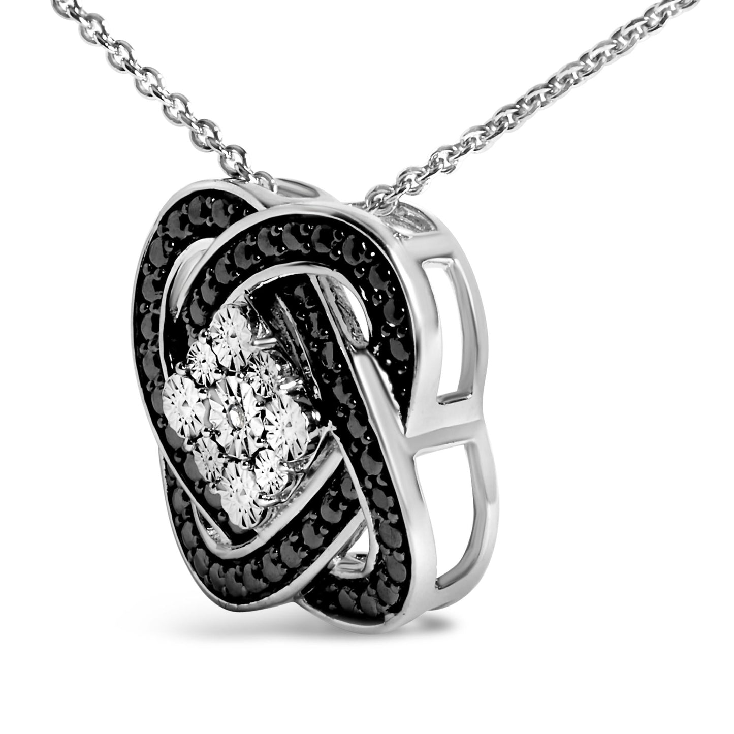 Black Rhodium Plated Sterling Silver Diamond Accent Geometric Knot Pendant Necklace-3