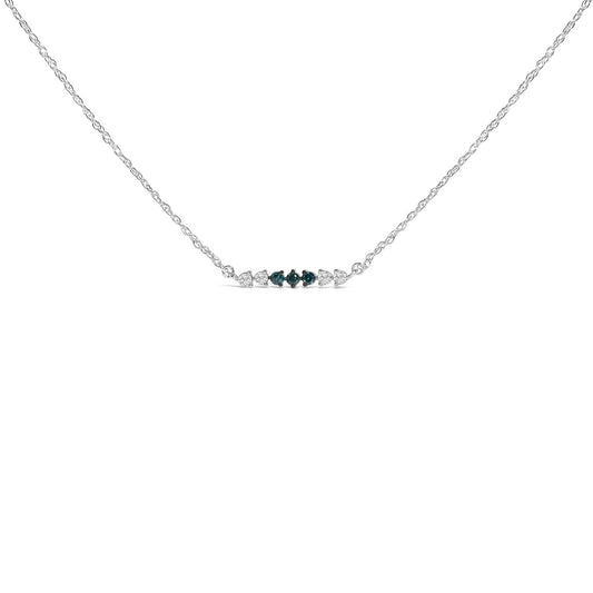 Sterling Silver 1/5 Cttw White and Blue Diamond 6 Stone Bar Necklace-0