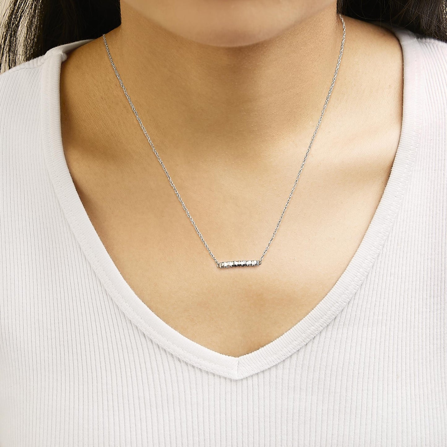 Sterling Silver 1/5 Cttw White and Blue Diamond 6 Stone Bar Necklace-2
