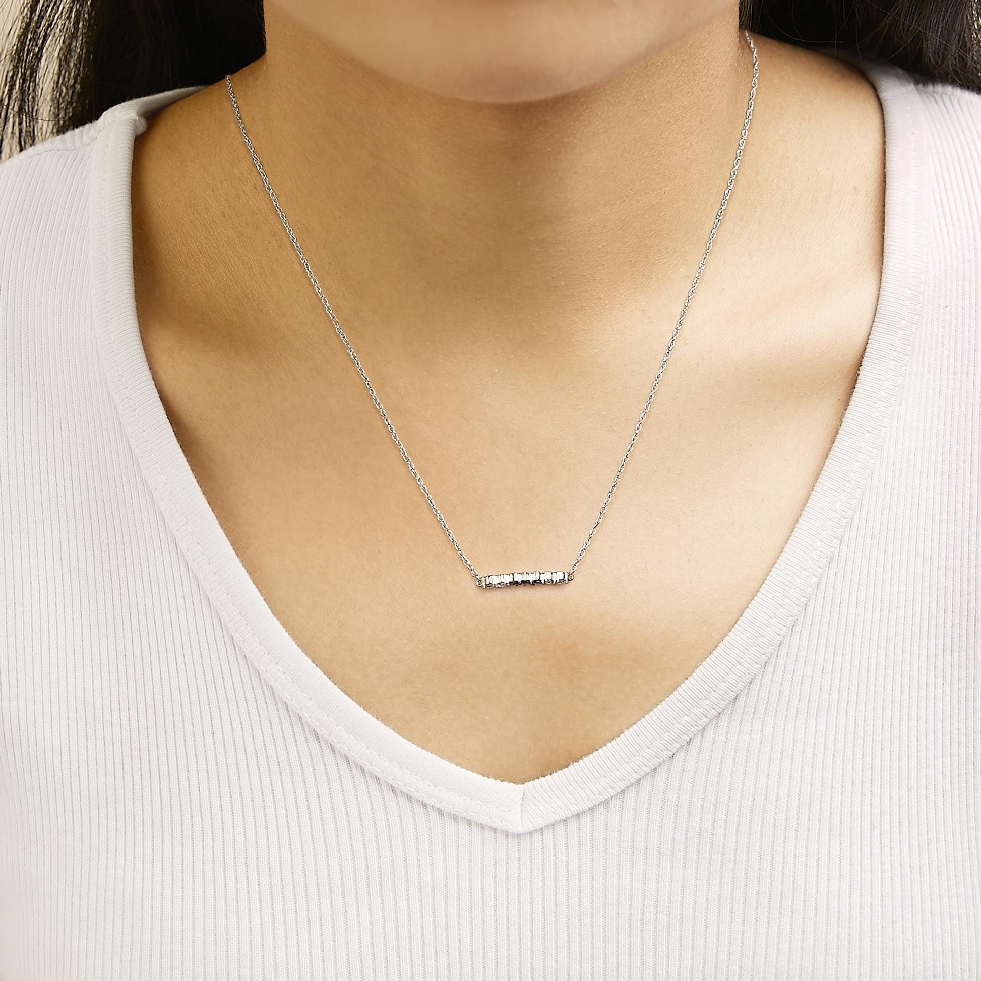 Sterling Silver 1/5 Cttw White and Blue Diamond 6 Stone Bar Necklace-2