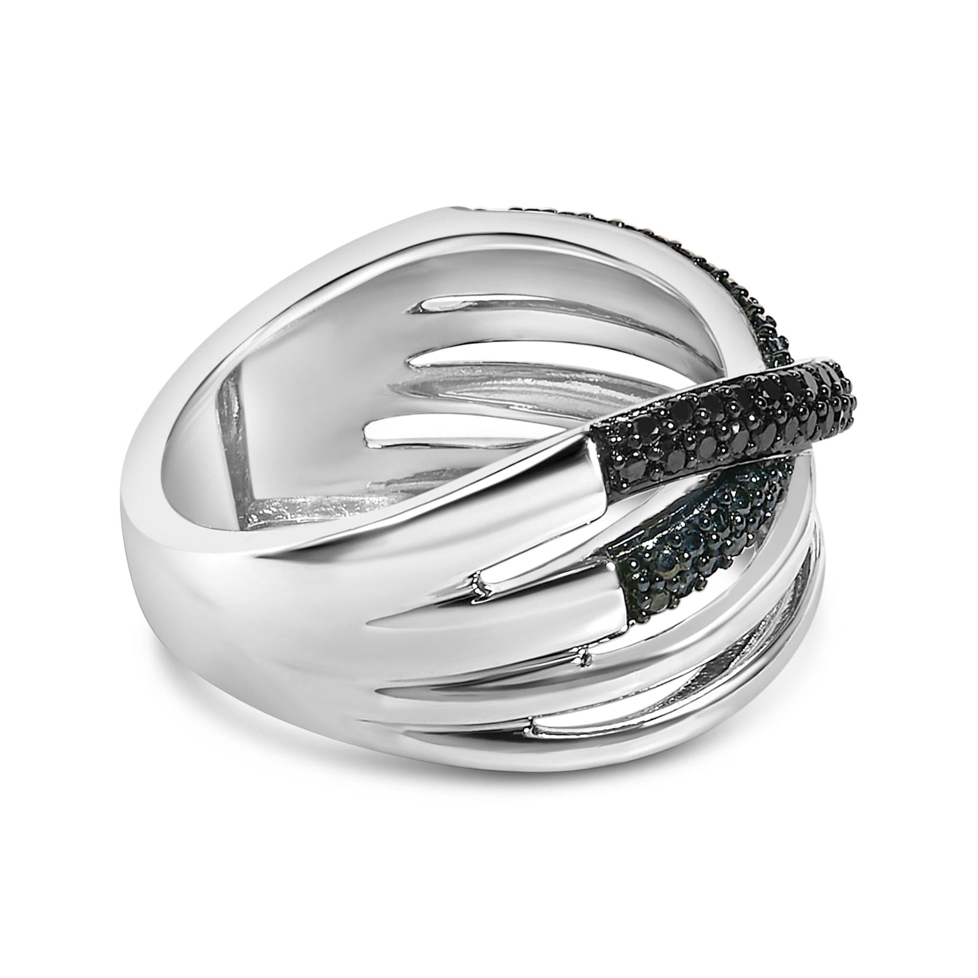 Sterling Silver 1/2 Cttw Black and Blue Diamond Crossover Bypass Ring-1