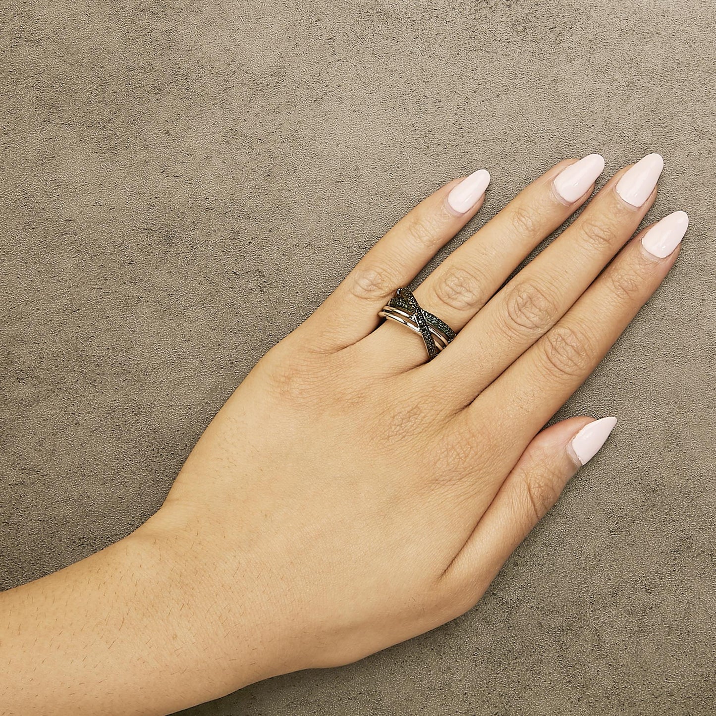 Sterling Silver 1/2 Cttw Black and Blue Diamond Crossover Bypass Ring-2