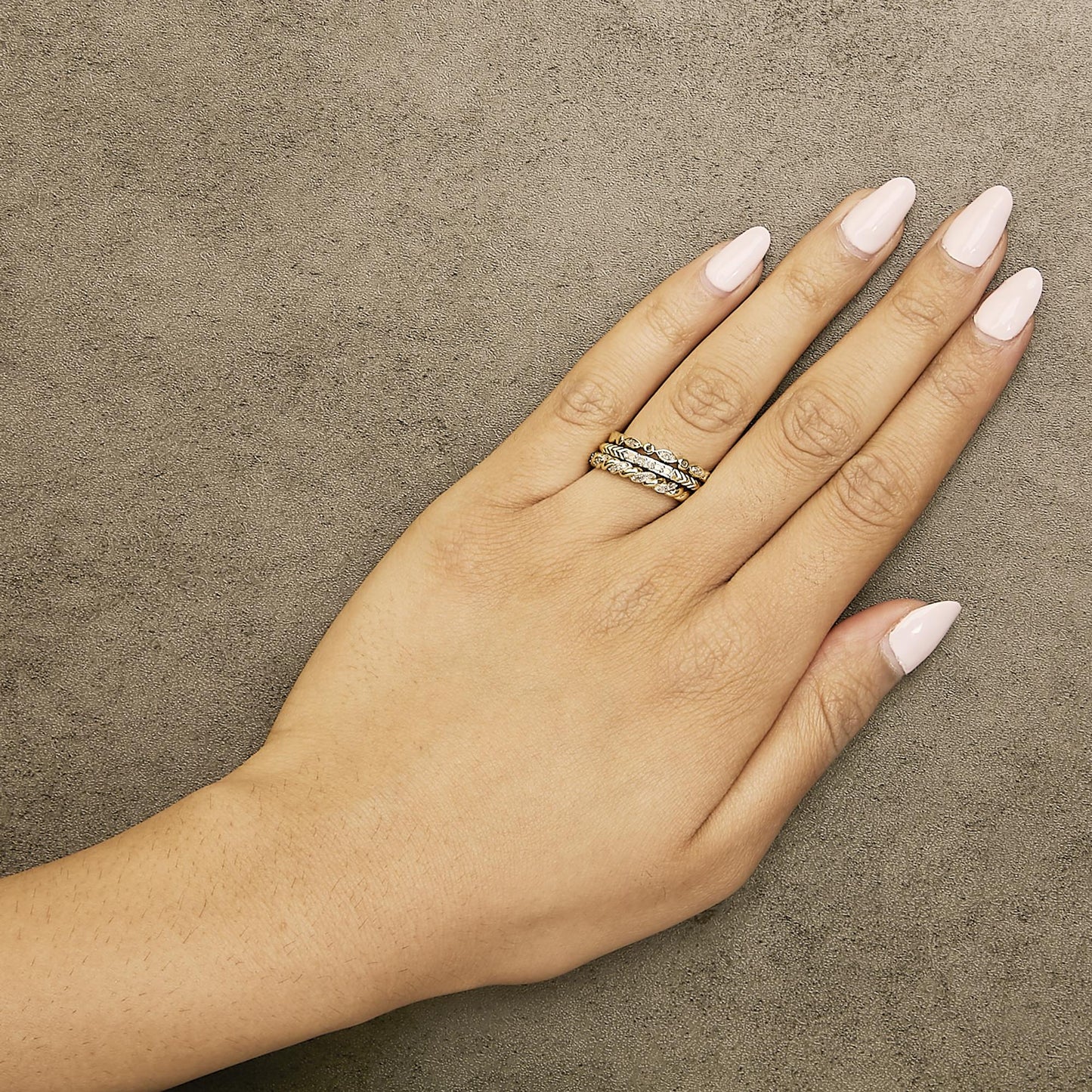 14K Yellow Gold Plated Sterling Silver 1/4 Cttw Diamond Twist Leaf Stackable Ring Set-2