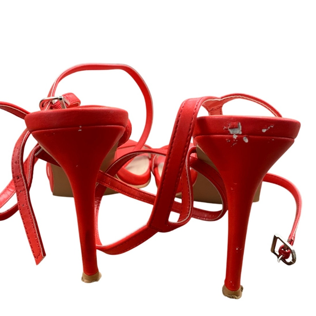 Coutgo Womens Size 8 Red Strappy Gladiator 4" Heel Open Toe Ankle Strap Shoes