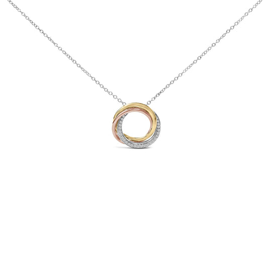 Tri Tone Sterling Silver 1/5 Cttw Diamond Interlocking Circle Pendant Necklace-0