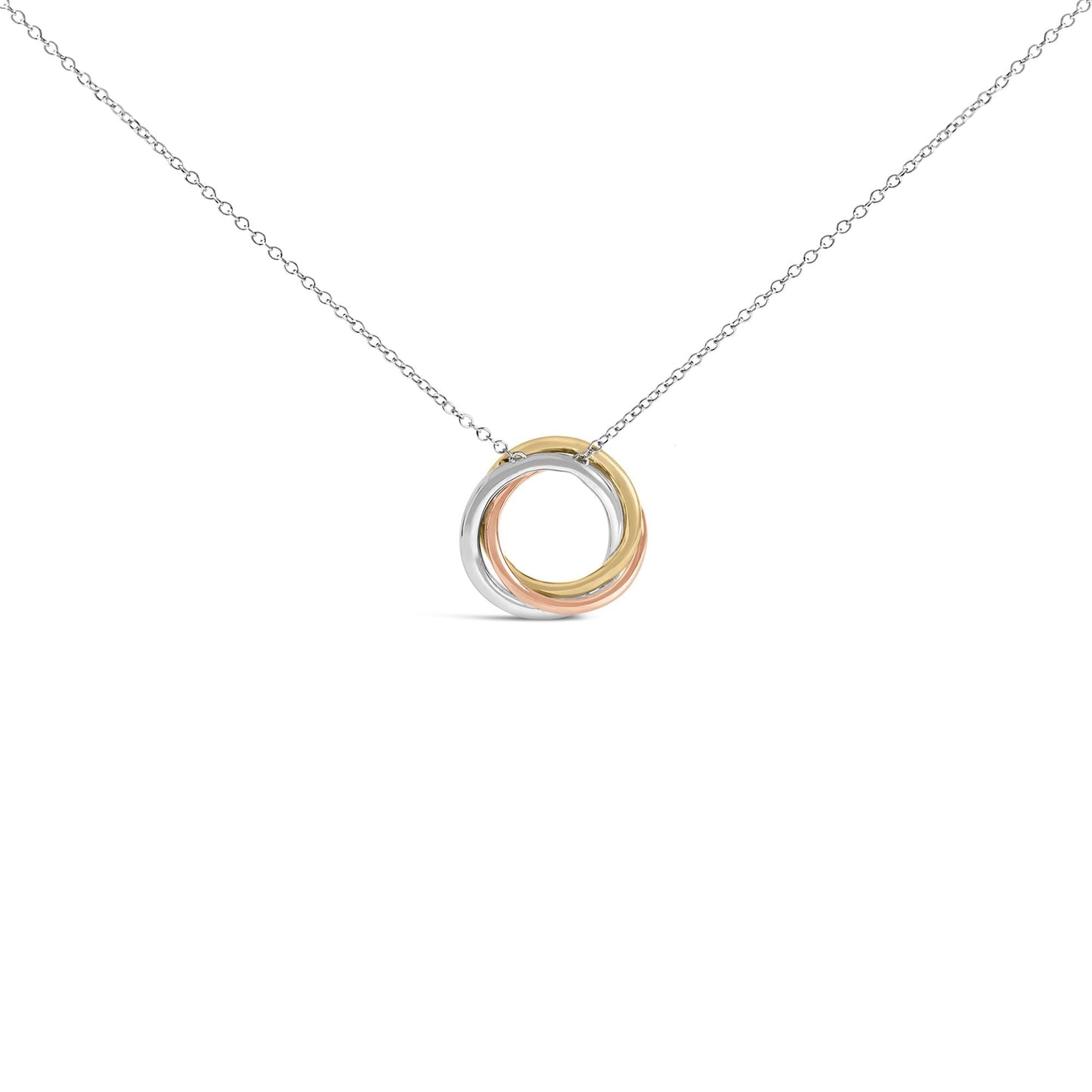 Tri Tone Sterling Silver 1/5 Cttw Diamond Interlocking Circle Pendant Necklace-3