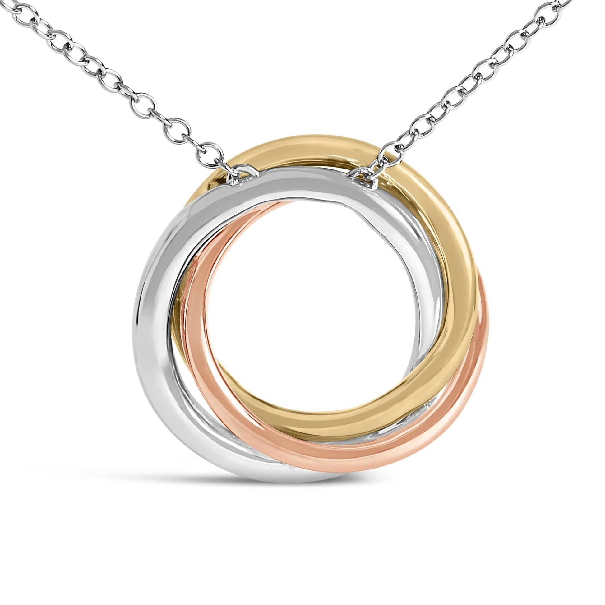 Tri Tone Sterling Silver 1/5 Cttw Diamond Interlocking Circle Pendant Necklace-4