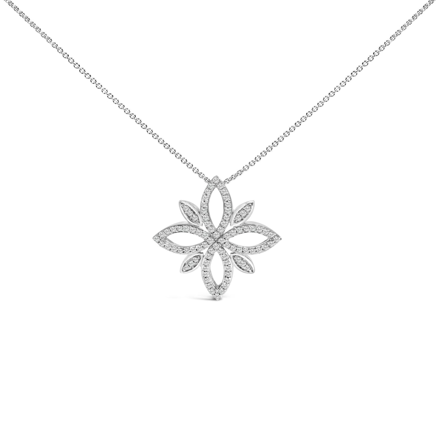 Sterling Silver 1/2 Cttw Diamond Floral Cross Pendant Necklace-0