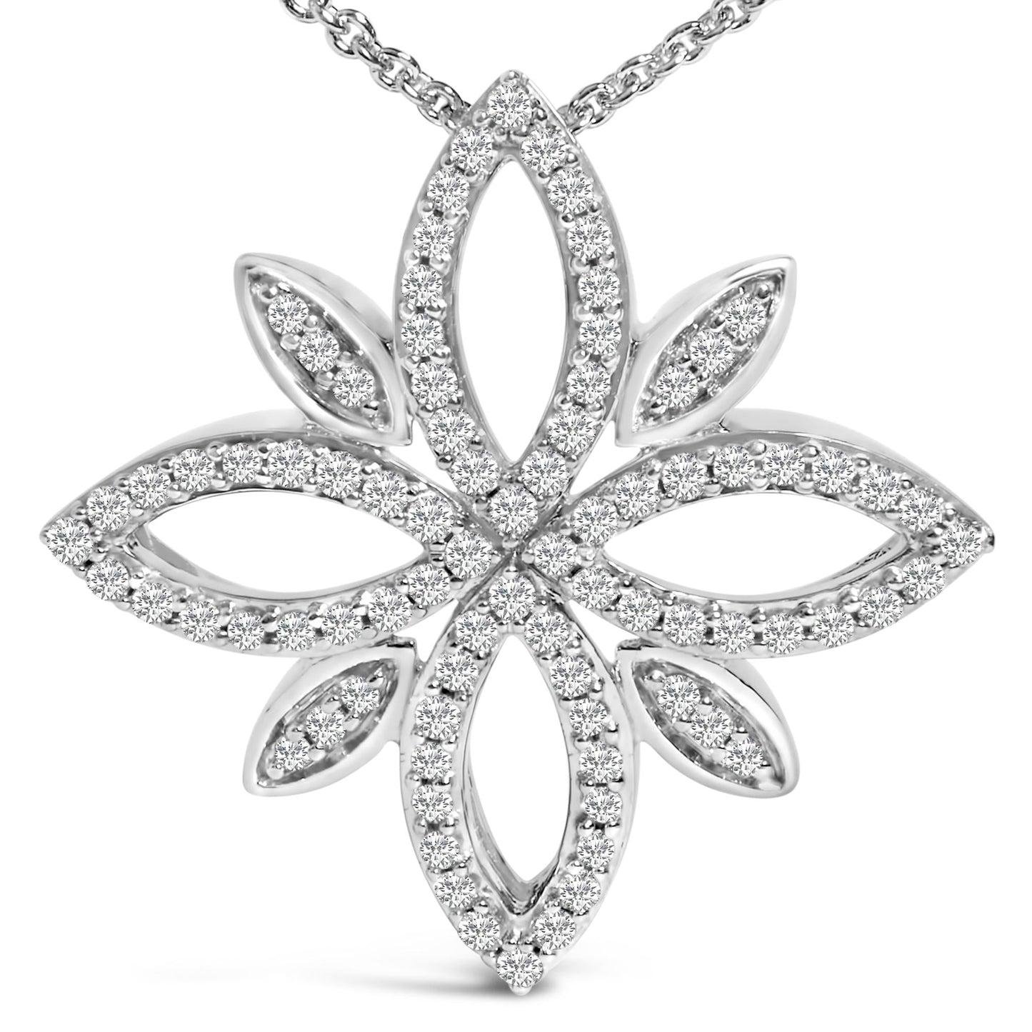 Sterling Silver 1/2 Cttw Diamond Floral Cross Pendant Necklace-1