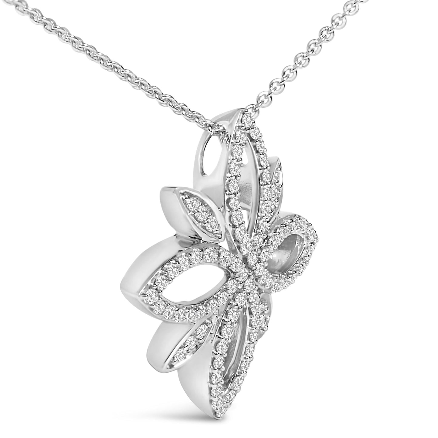 Sterling Silver 1/2 Cttw Diamond Floral Cross Pendant Necklace-3