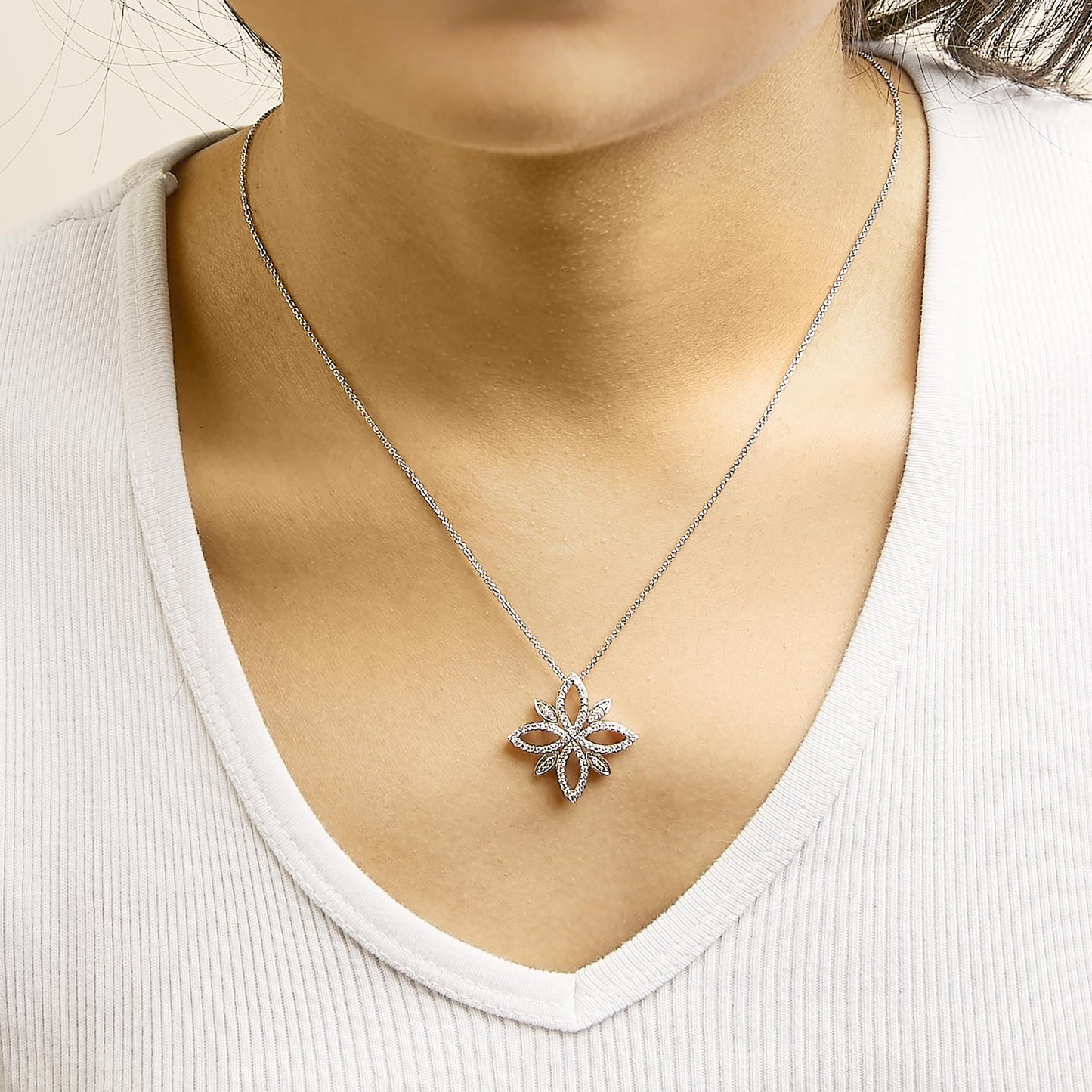Sterling Silver 1/2 Cttw Diamond Floral Cross Pendant Necklace-2