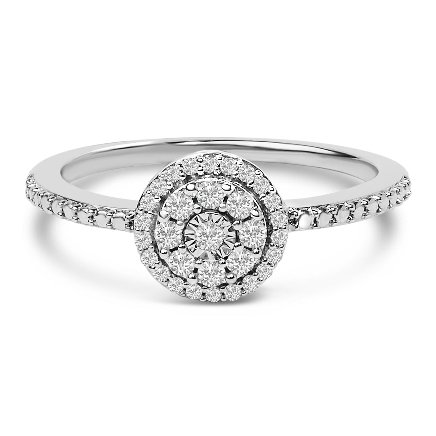 Sterling Silver 1/5 Cttw Diamond Round Motif Halo Ring-0