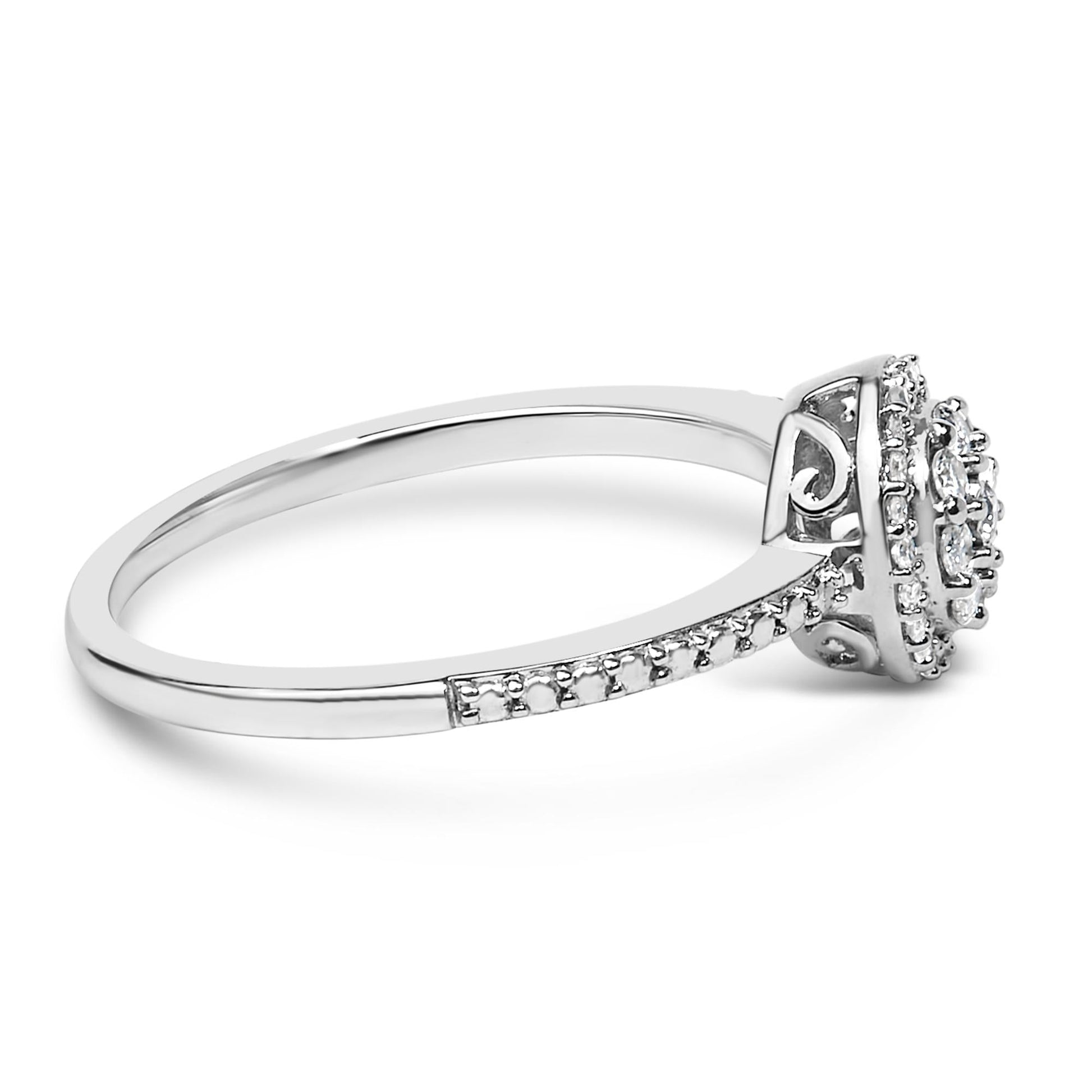 Sterling Silver 1/5 Cttw Diamond Round Motif Halo Ring-1