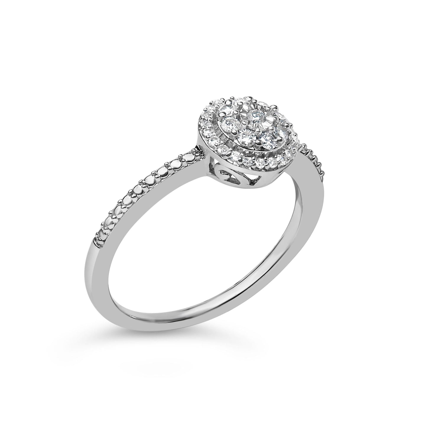 Sterling Silver 1/5 Cttw Diamond Round Motif Halo Ring-3