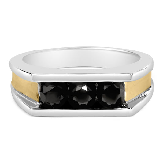 Men's 14K Yellow Gold Plated Sterling Silver 1-1/2 Cttw Black Diamond Channel Set Band Ring-0