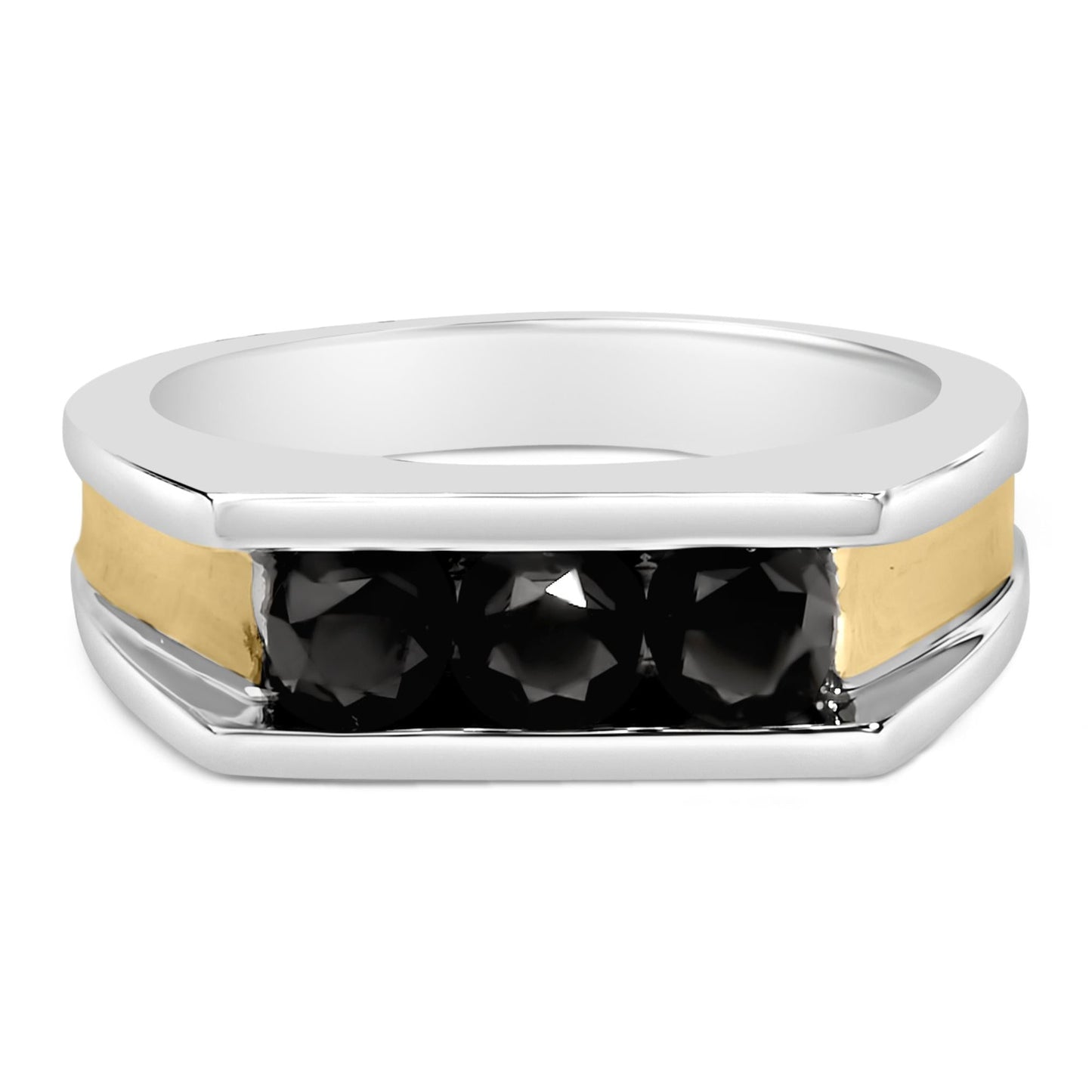 Men's 14K Yellow Gold Plated Sterling Silver 1-1/2 Cttw Black Diamond Channel Set Band Ring-0