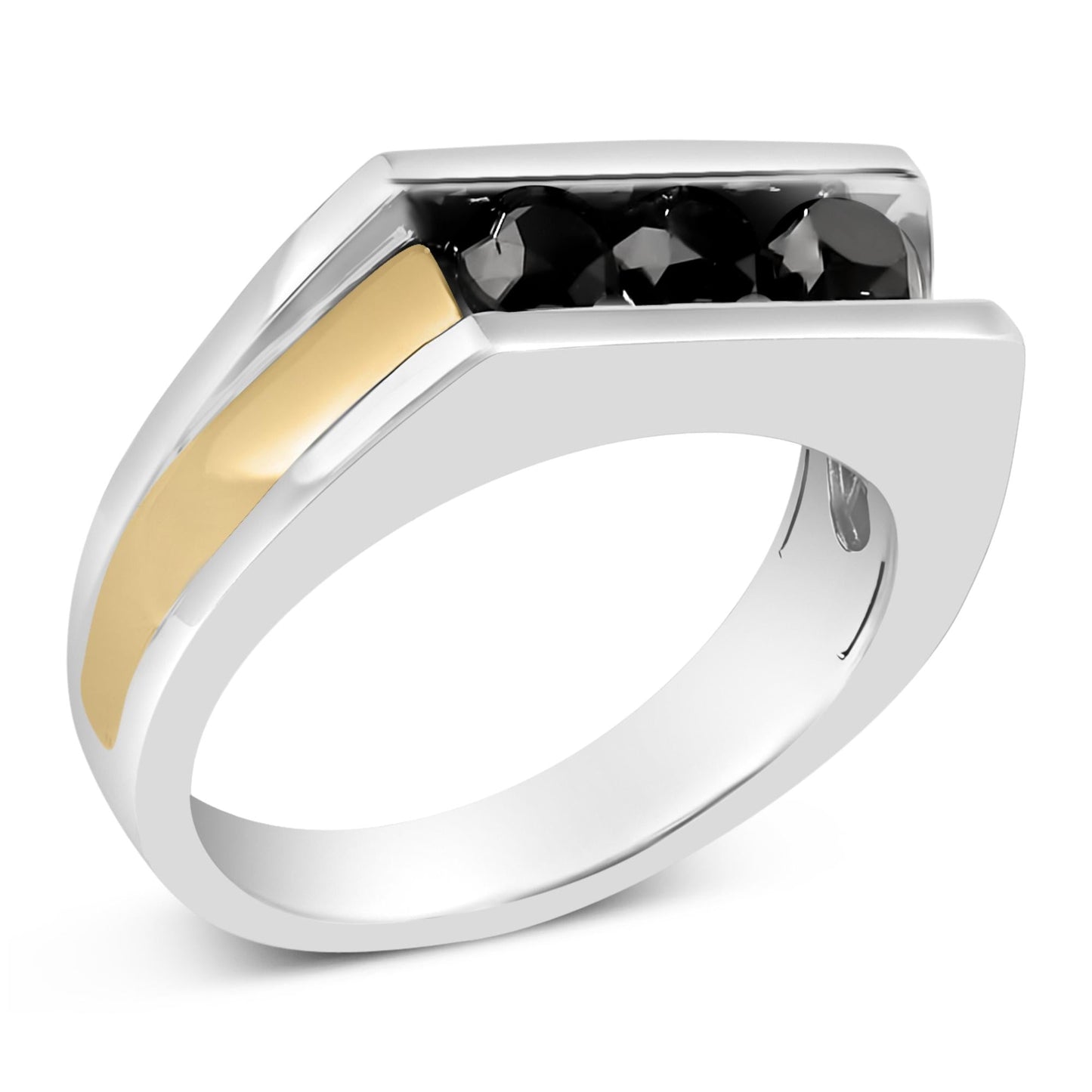 Men's 14K Yellow Gold Plated Sterling Silver 1-1/2 Cttw Black Diamond Channel Set Band Ring-3