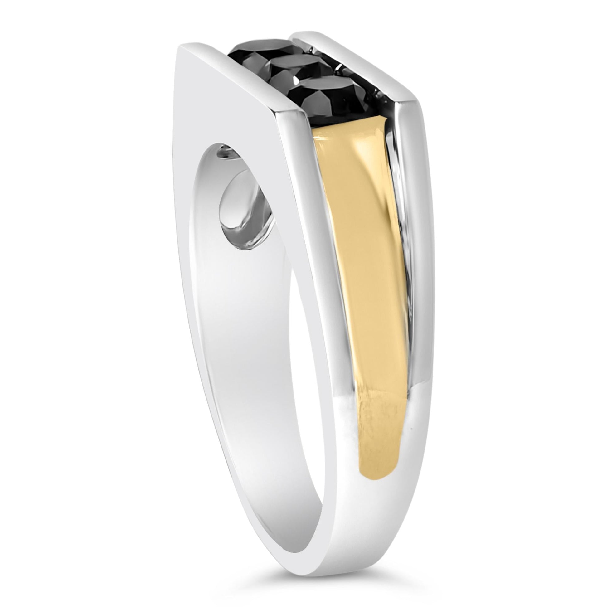 Men's 14K Yellow Gold Plated Sterling Silver 1-1/2 Cttw Black Diamond Channel Set Band Ring-4