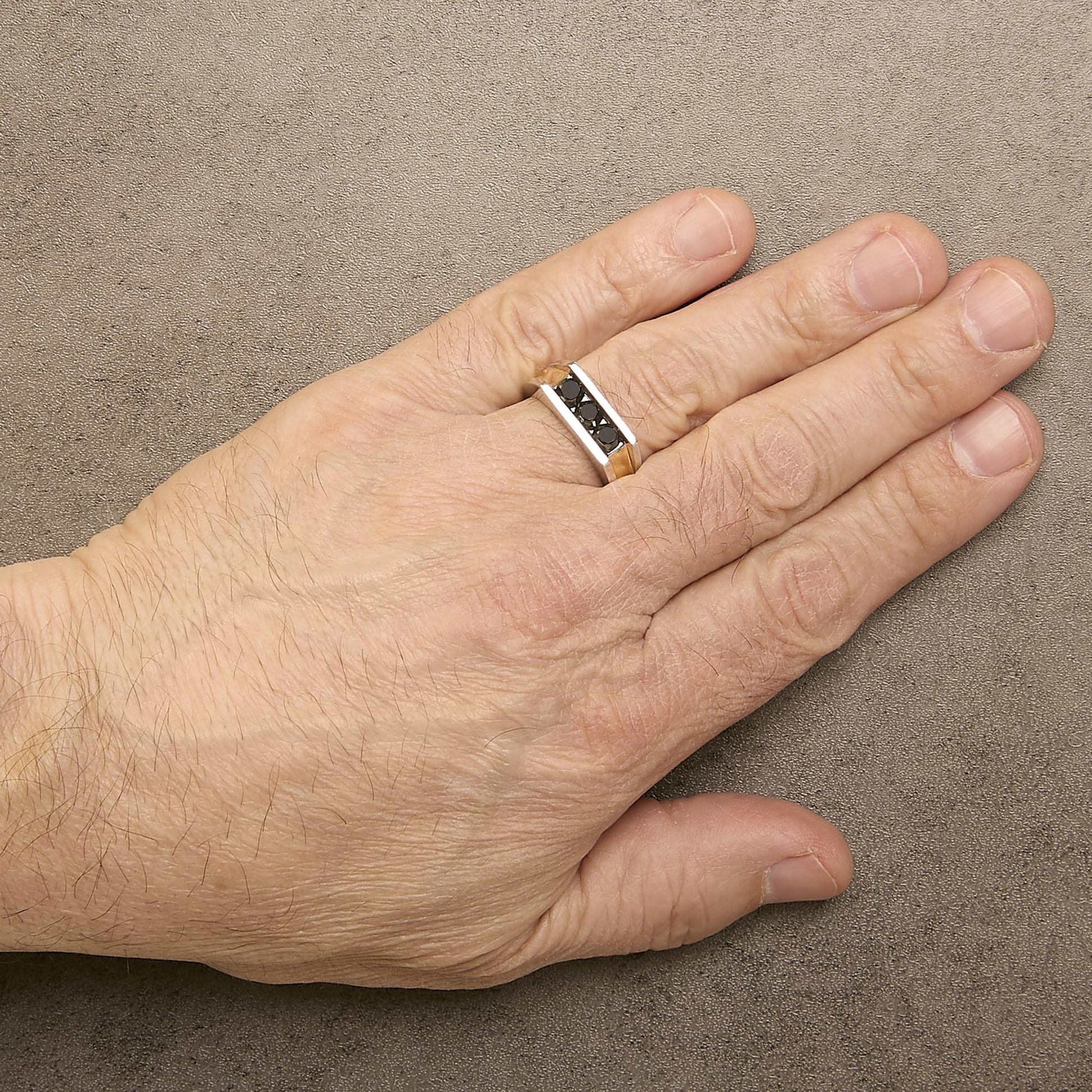 Men's 14K Yellow Gold Plated Sterling Silver 1-1/2 Cttw Black Diamond Channel Set Band Ring-2