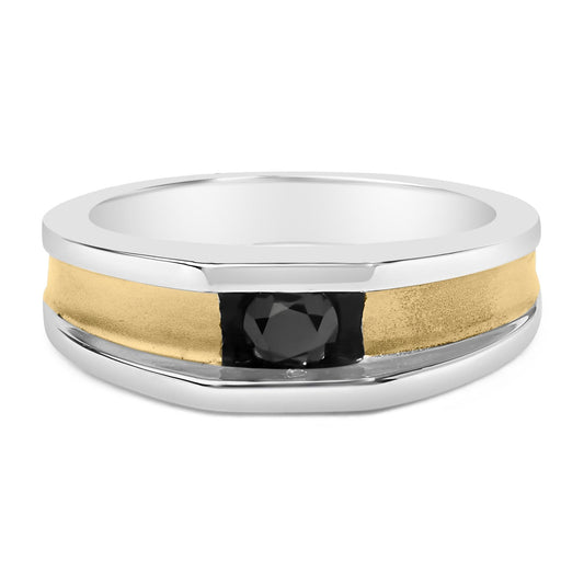 Men's 14K Yellow Gold Plated Sterling Silver 1/2 Cttw Black Diamond Band Ring-0