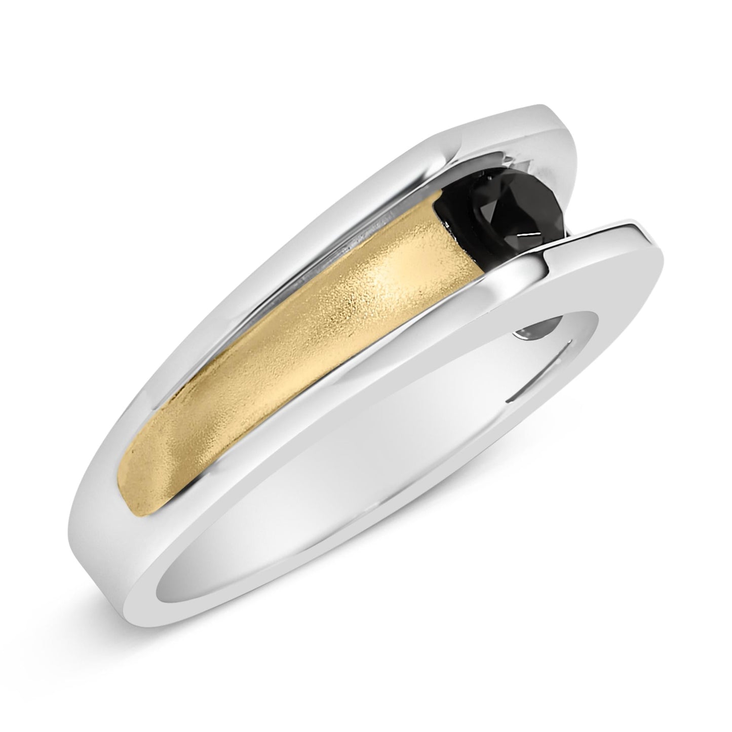 Men's 14K Yellow Gold Plated Sterling Silver 1/2 Cttw Black Diamond Band Ring-3