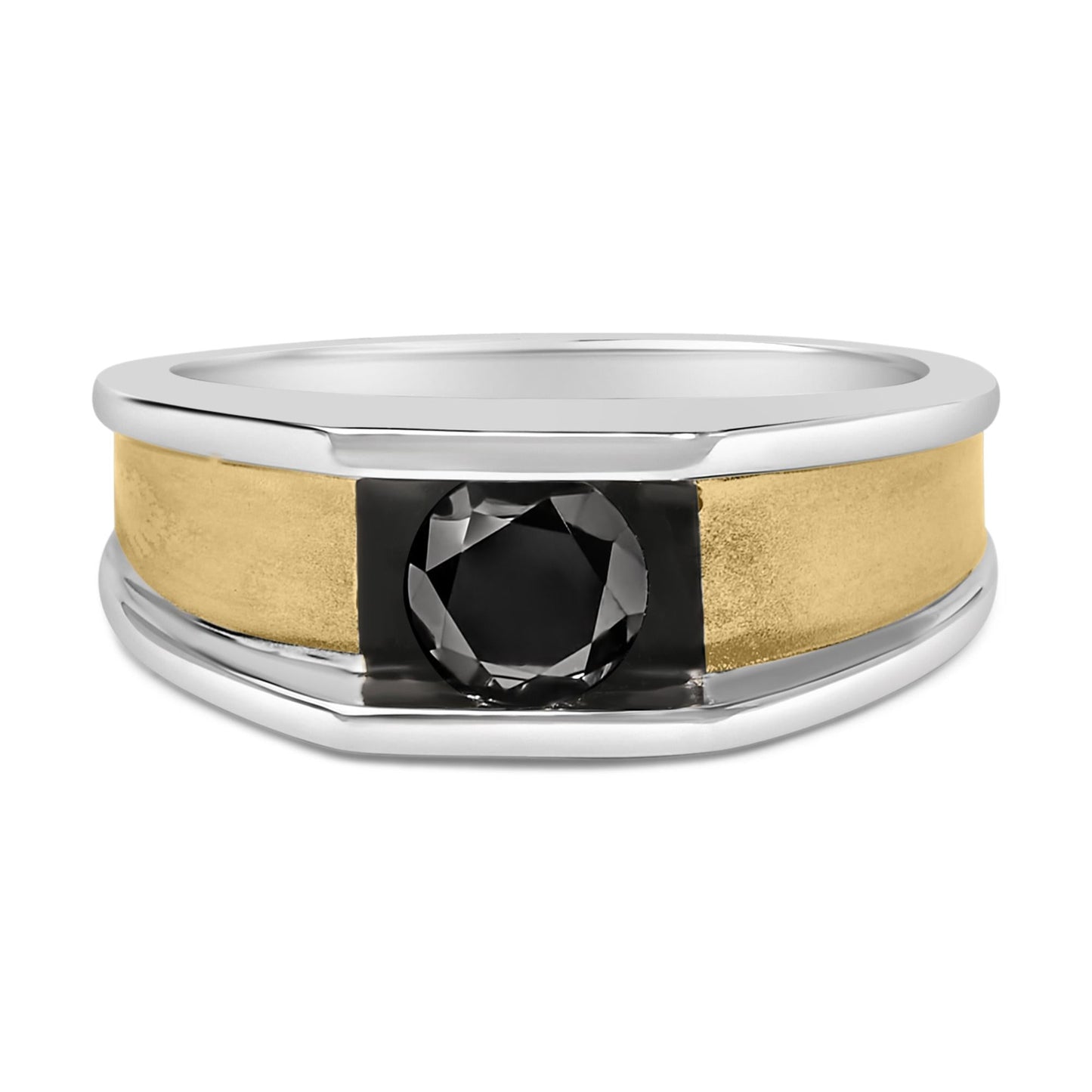 Men's 14K Yellow Gold Plated Sterling Silver 1.0 Cttw Round Black Diamond Band Ring-0