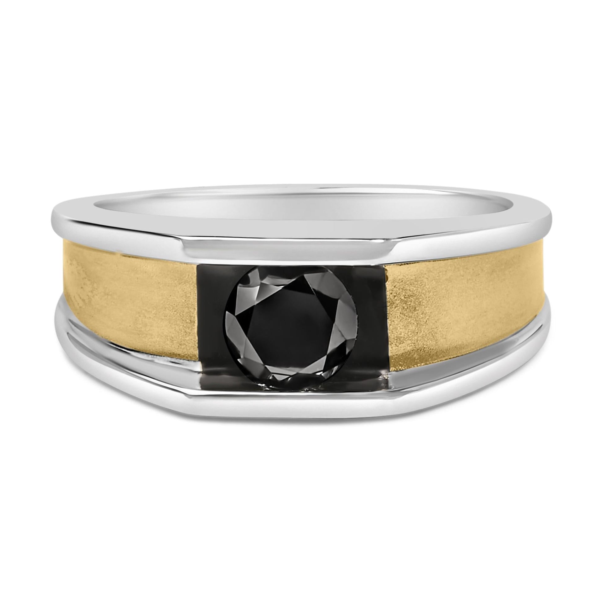 Men's 14K Yellow Gold Plated Sterling Silver 1.0 Cttw Round Black Diamond Band Ring-0