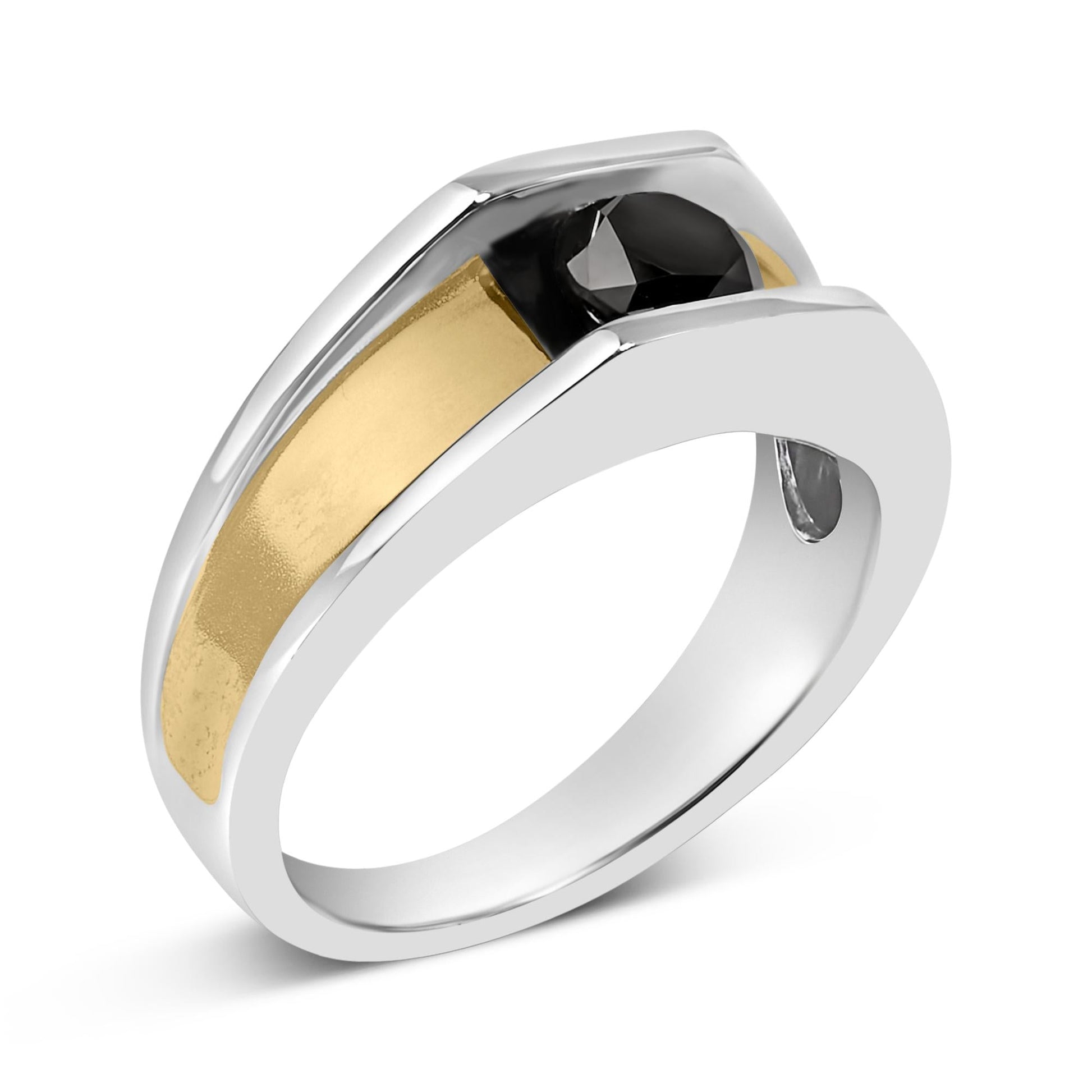 Men's 14K Yellow Gold Plated Sterling Silver 1.0 Cttw Round Black Diamond Band Ring-3