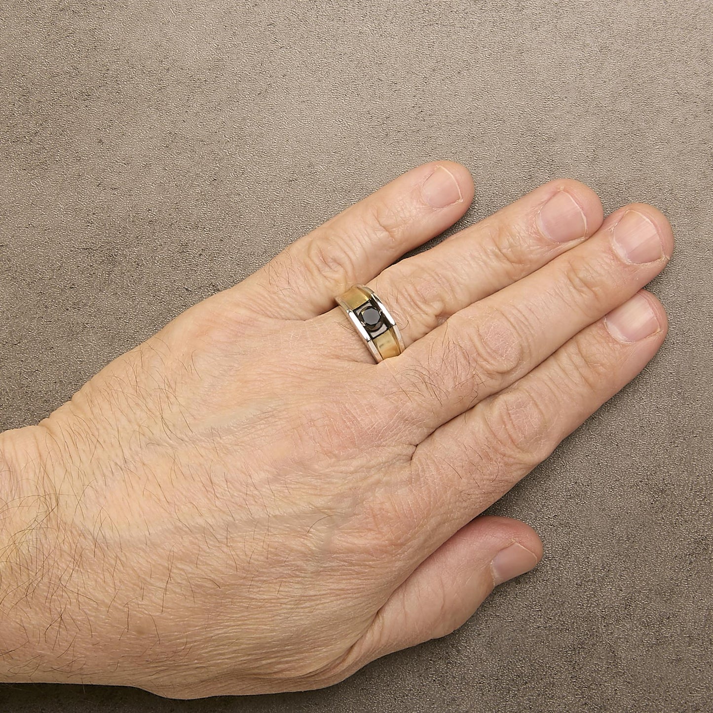 Men's 14K Yellow Gold Plated Sterling Silver 1.0 Cttw Round Black Diamond Band Ring-2