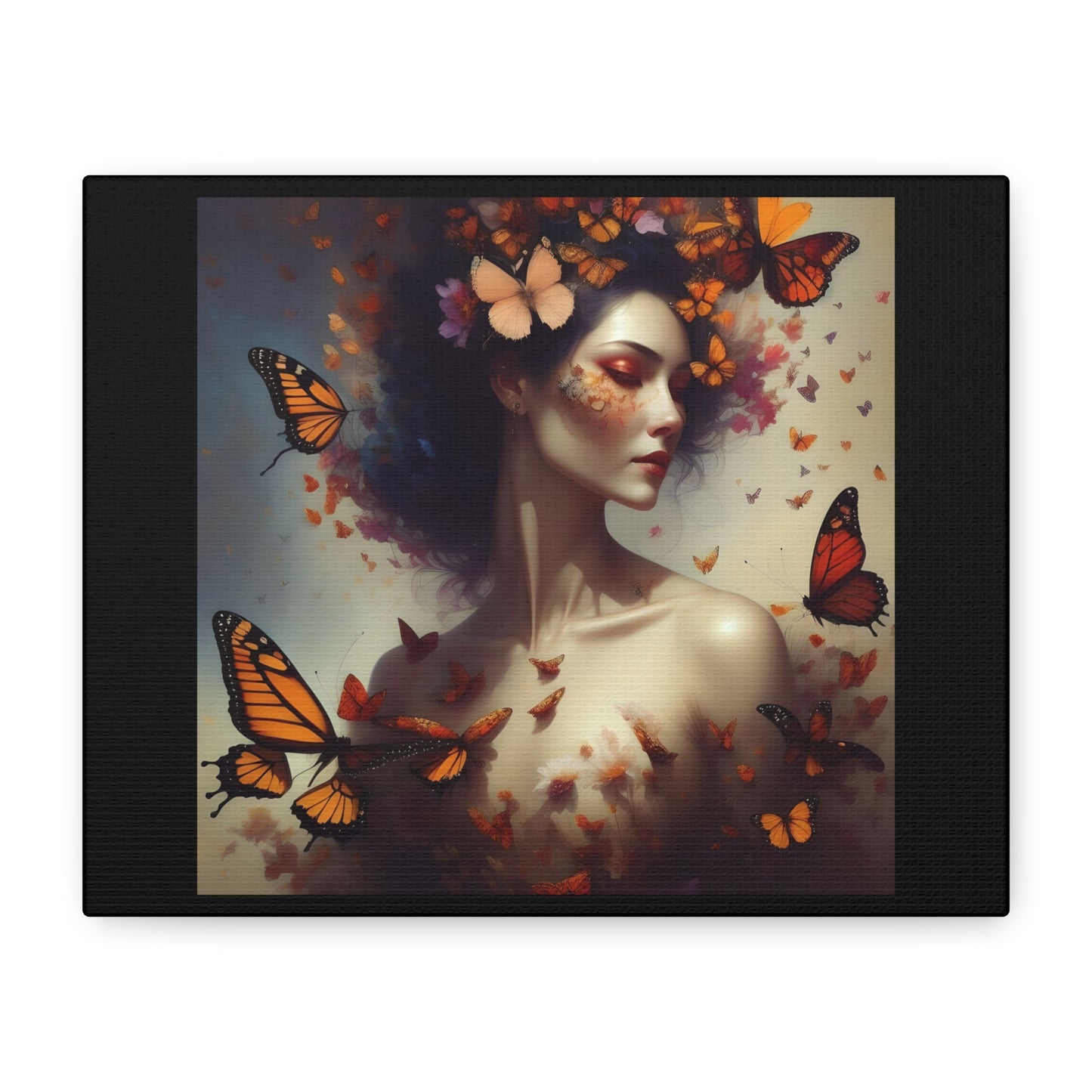 Canvas Wall Art - Butterfly Woman Print, Floral Home Decor, Unique Gift for Nature Lovers, Birthday Decoration, Whimsical Art