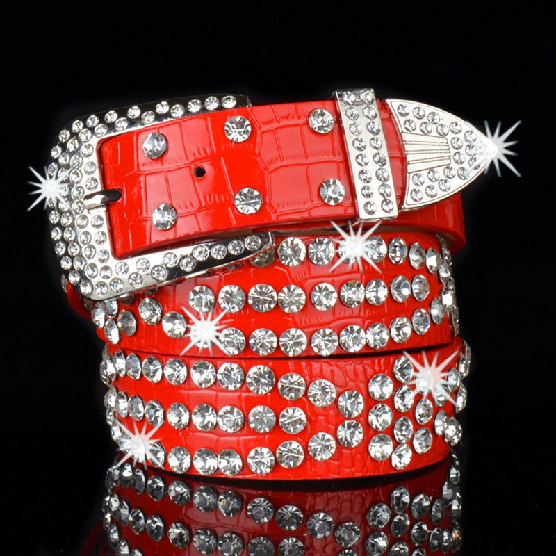 New Full Diamond Female Belt Jeans With Pin Buckle Fashion Diamond Belt Skirt Belt