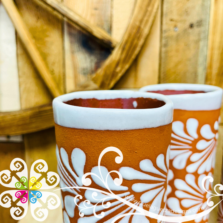 Set of 4 Natural/White Espiga Cilindro Tall Cup - Set Clay Cup