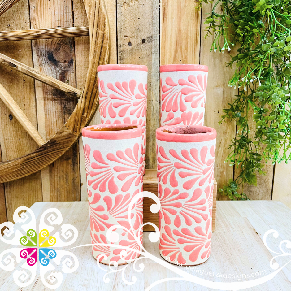 Set of 4 Pink Espiga Cilindro Tall Cup - Set Clay Cup