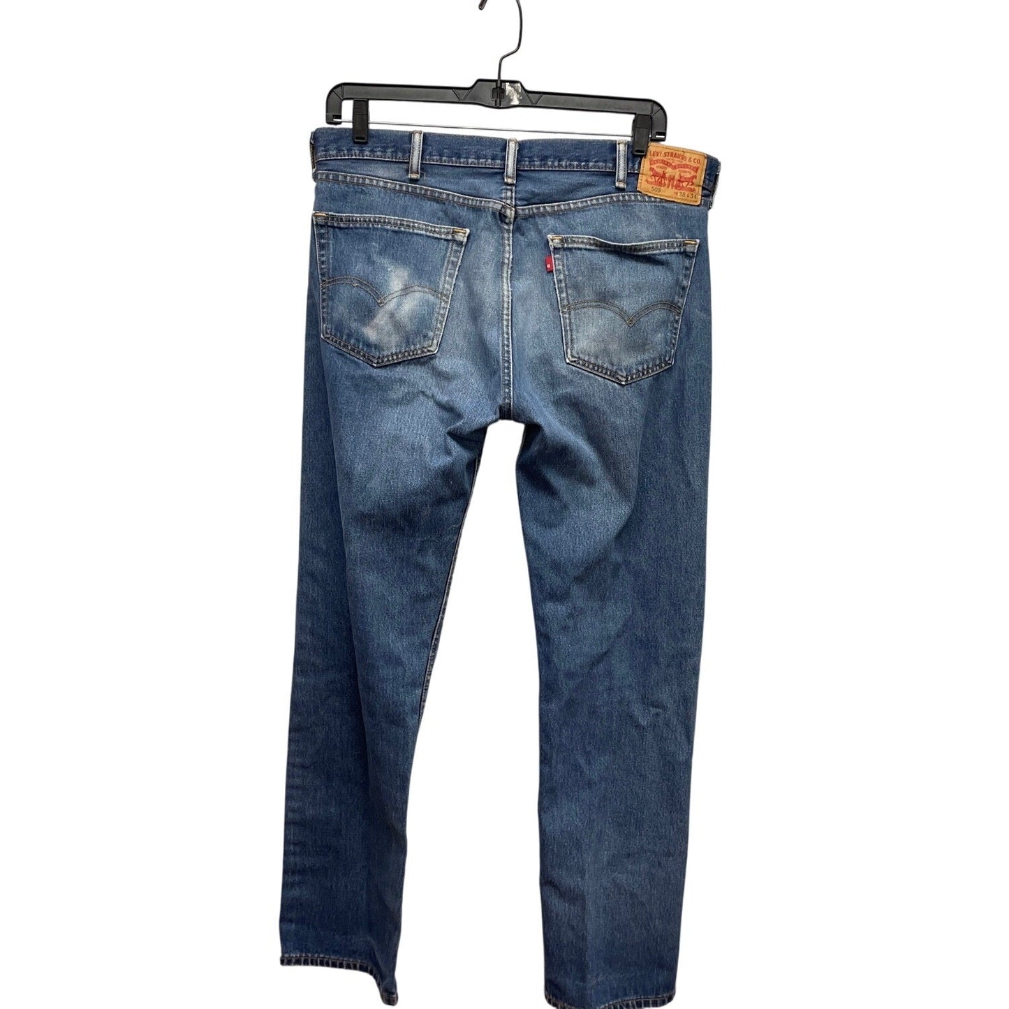Levis 505 Mens 38W 34L Distressed 100% Cotton Classic Fit Denim Blue Jeans
