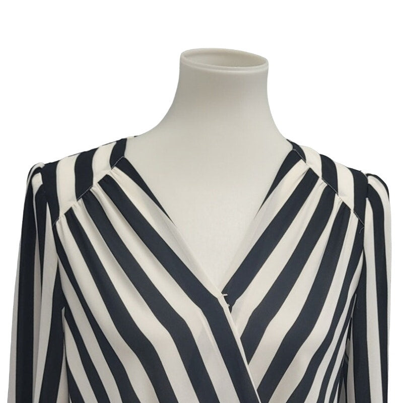 INC Womens Small 100% Polyester 3/4 Bell Sleeve Faux Wrap Striped Sheer Blouse
